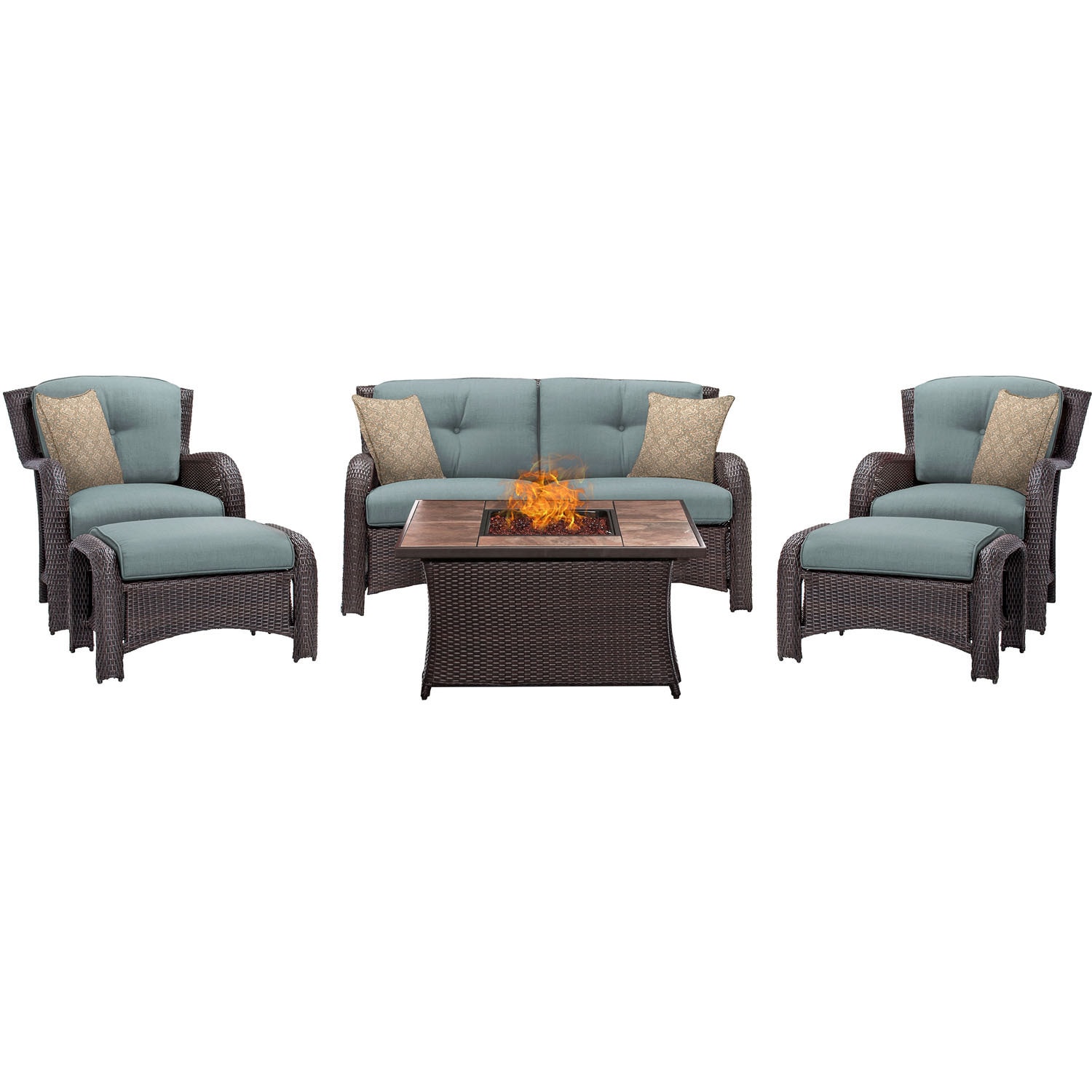 Hanover Outdoor Strathmere 6-piece Lounge Set In Ocean Blue With Fire Pit Table