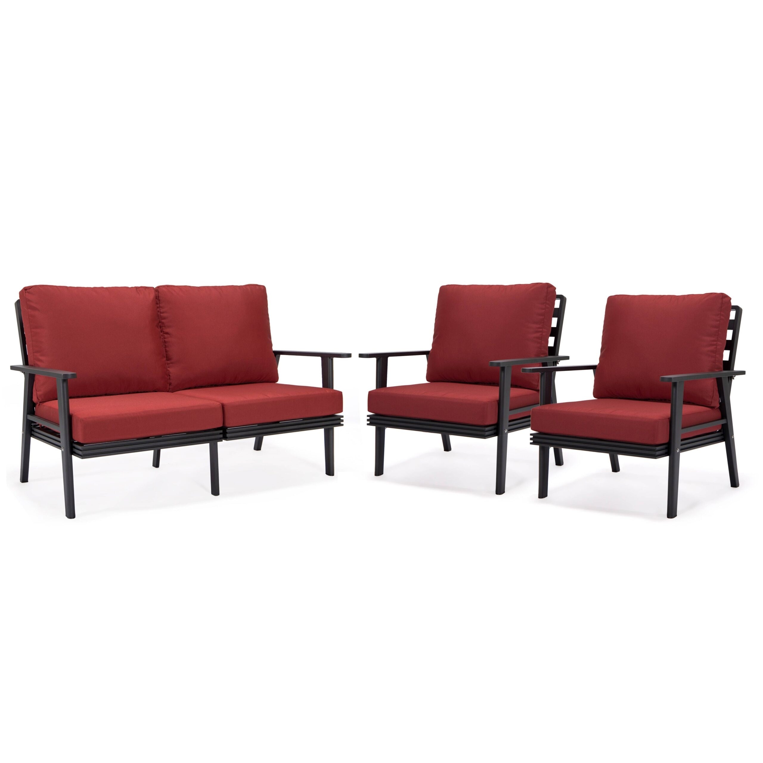 Leisuremod Walbrooke 3-piece Patio Set With Black Aluminum Frame And Removable Cushions