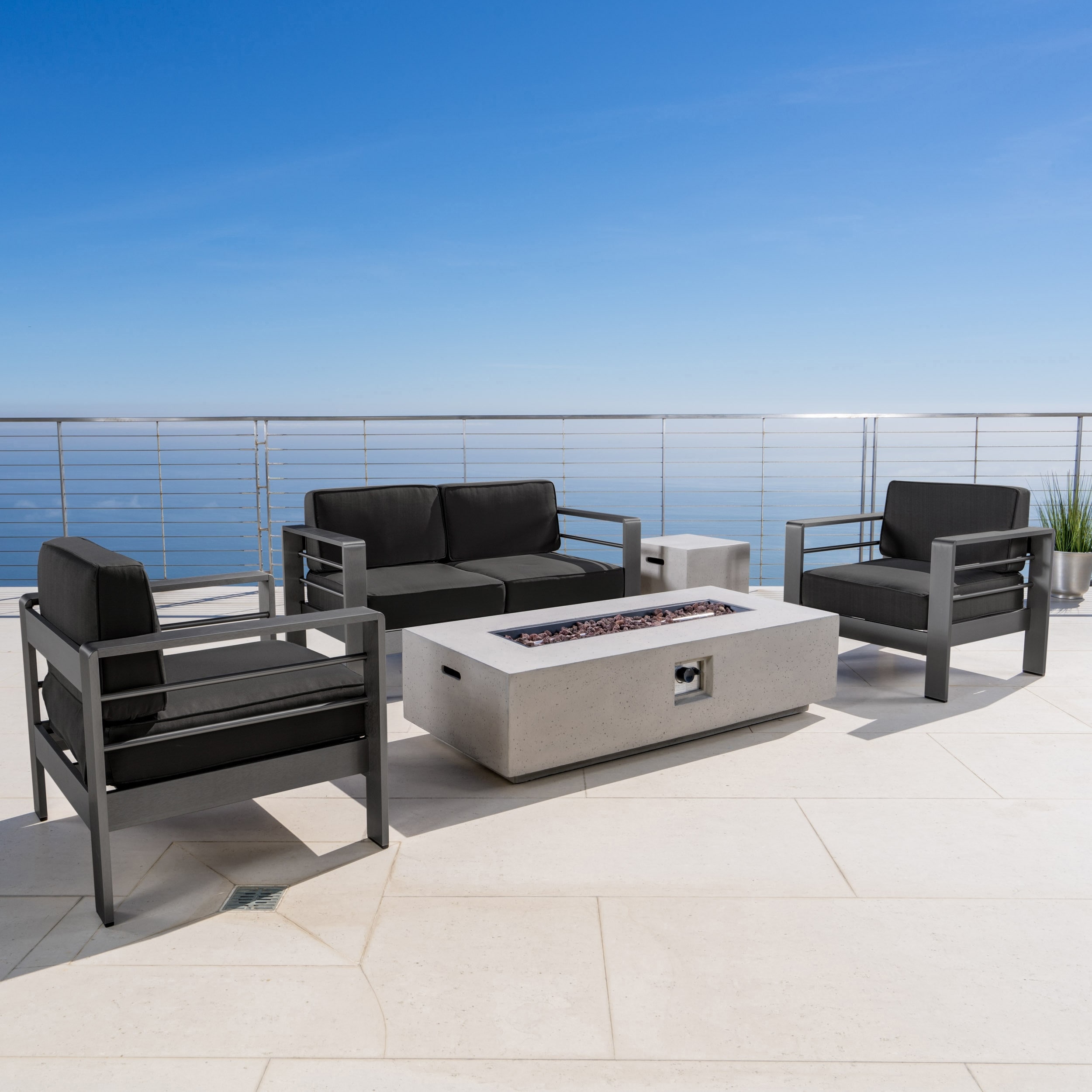 Cape Coral Grey 5-piece Fire Table Patio Chat Set By Christopher Knight Home