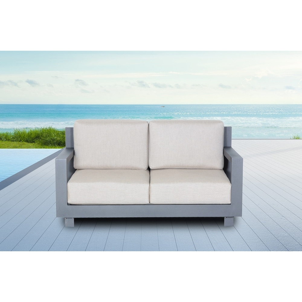 Paris Outdoor Love Seat Patio Furniture Durable Aluminum Frame Includes Beige Sunbrella Cushions