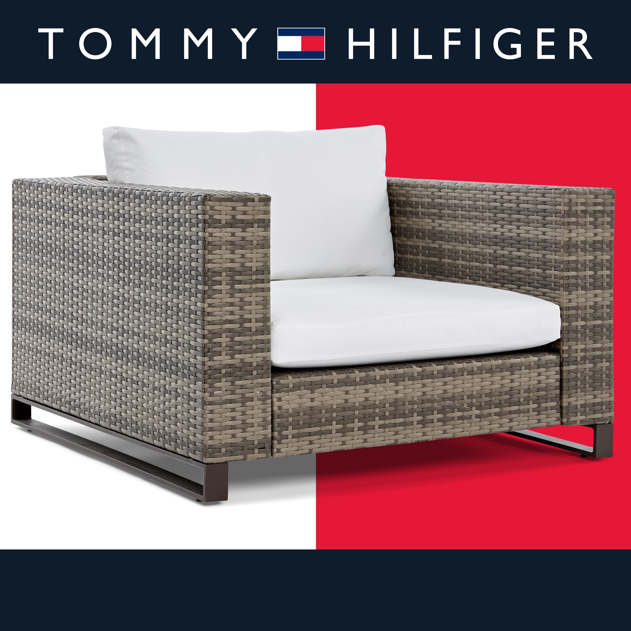 Tommy Hilfiger Oceanside Outdoor Easy Assembly Arm Chair  Coastal Gray Wicker