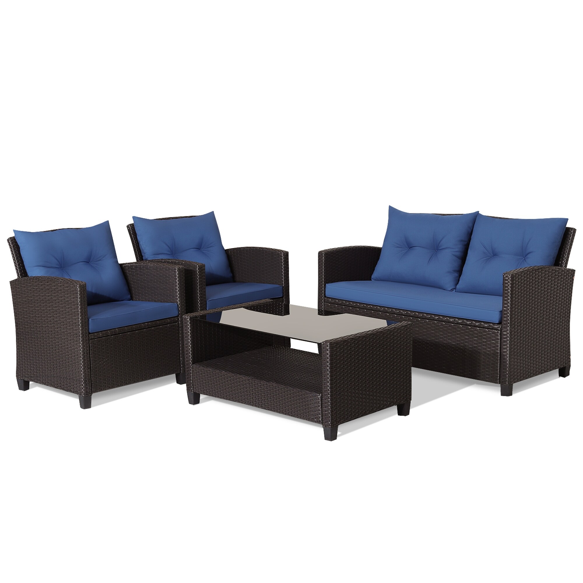 4pcs Outdoor Rattan Conversation Set Patio Furniture Set With Cushions