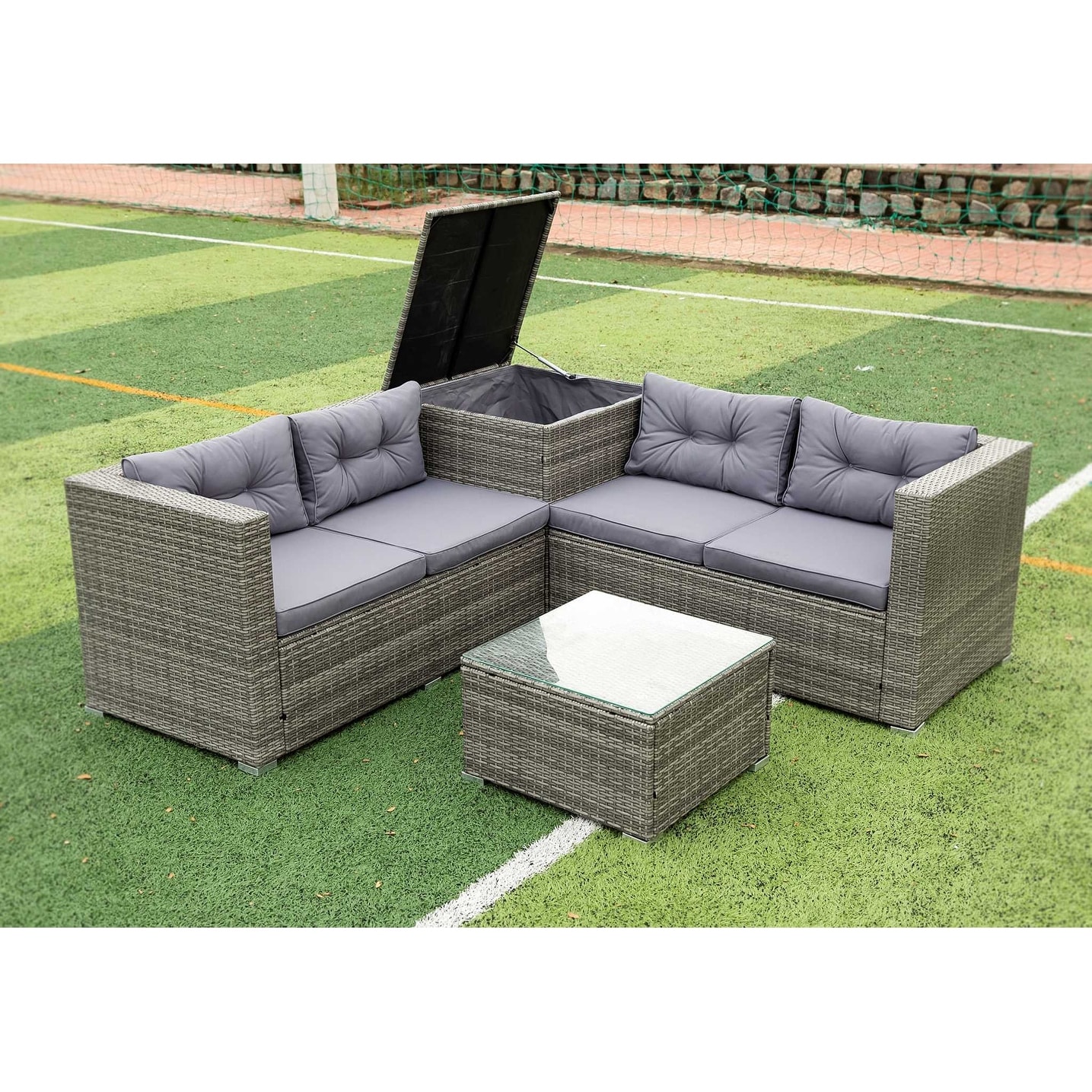 4 Piece Patio Sectional Wicker Rattan Outdoor Furniture Sofa Set With Storage Box