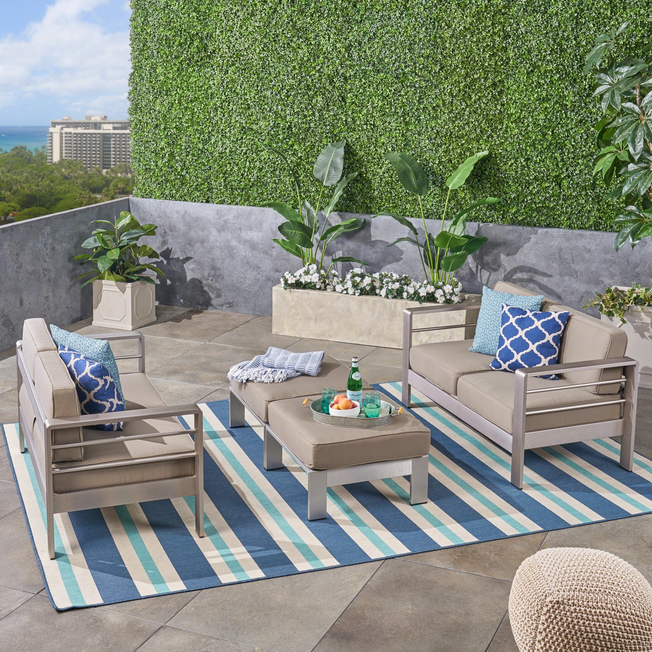 Cape Coral Outdoor 4-seater Aluminum Loveseat And Ottoman Set By Christopher Knight Home