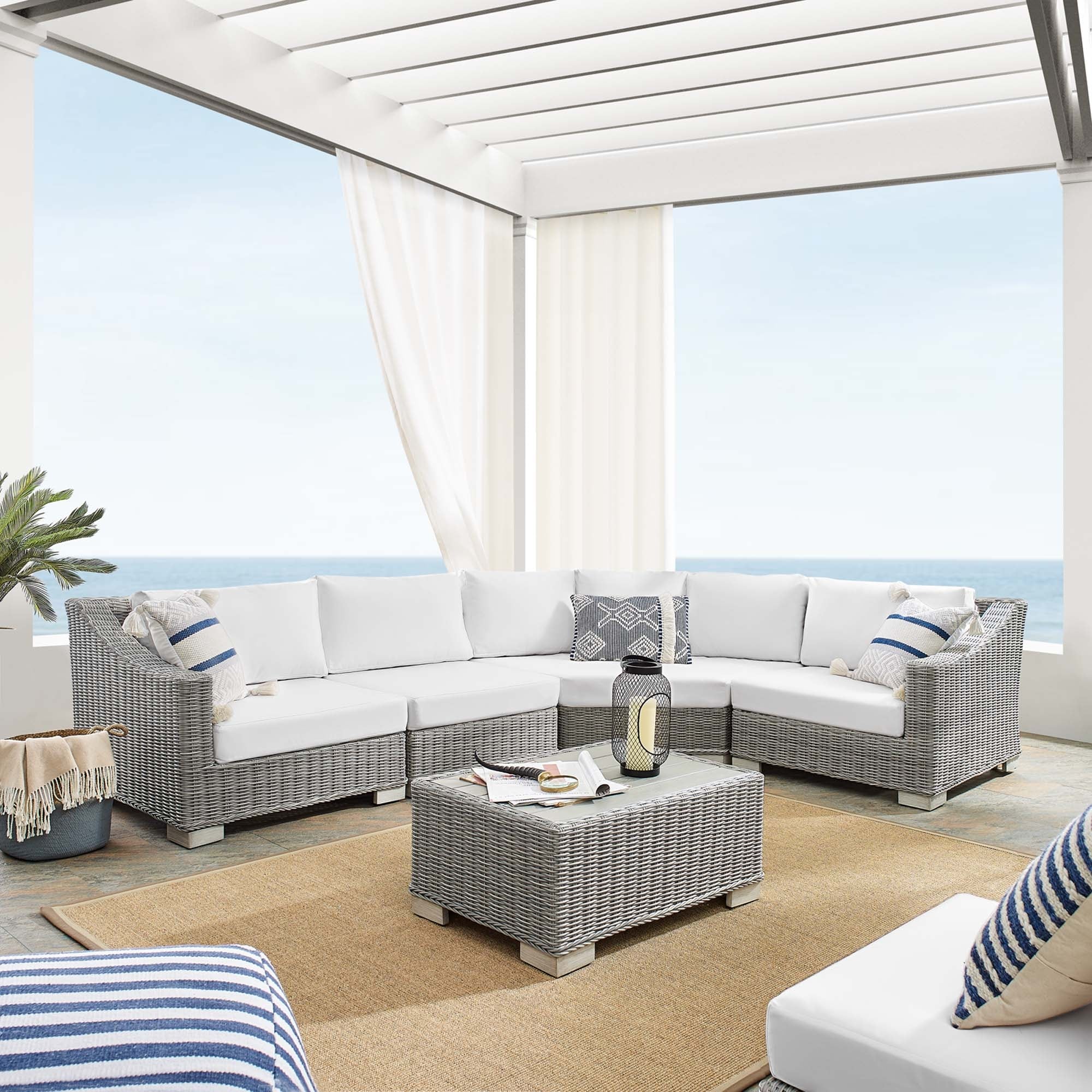 Conway Sunbrellaand Outdoor Patio Wicker Rattan 5-piece Sectional Sofa Furniture Set