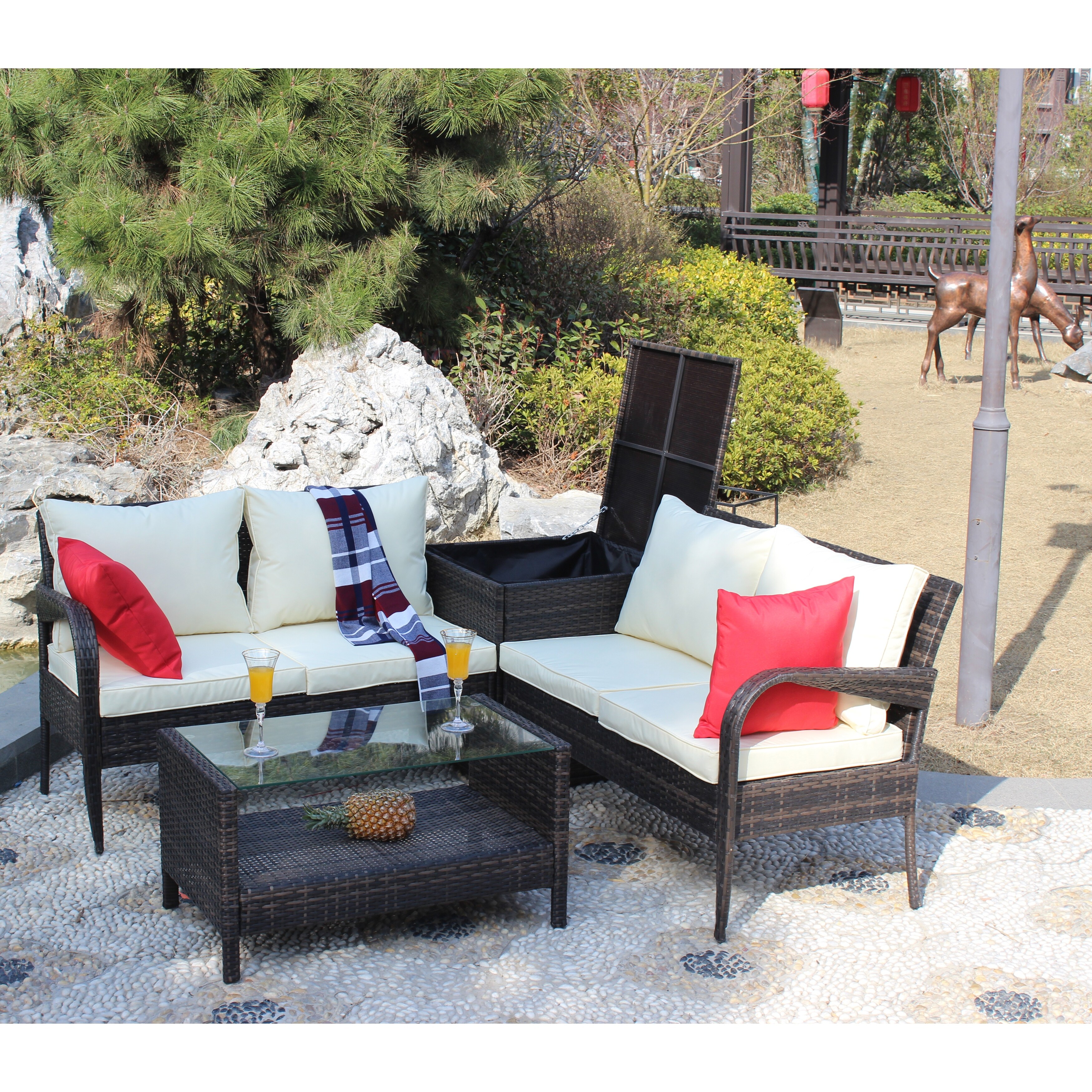 4-pieces Outdoor Garden Patio Furniture Sets For 4  Pe Rattan Wicker Sectional Cushioned Sofa Sets For Balcony  Yard and Garden