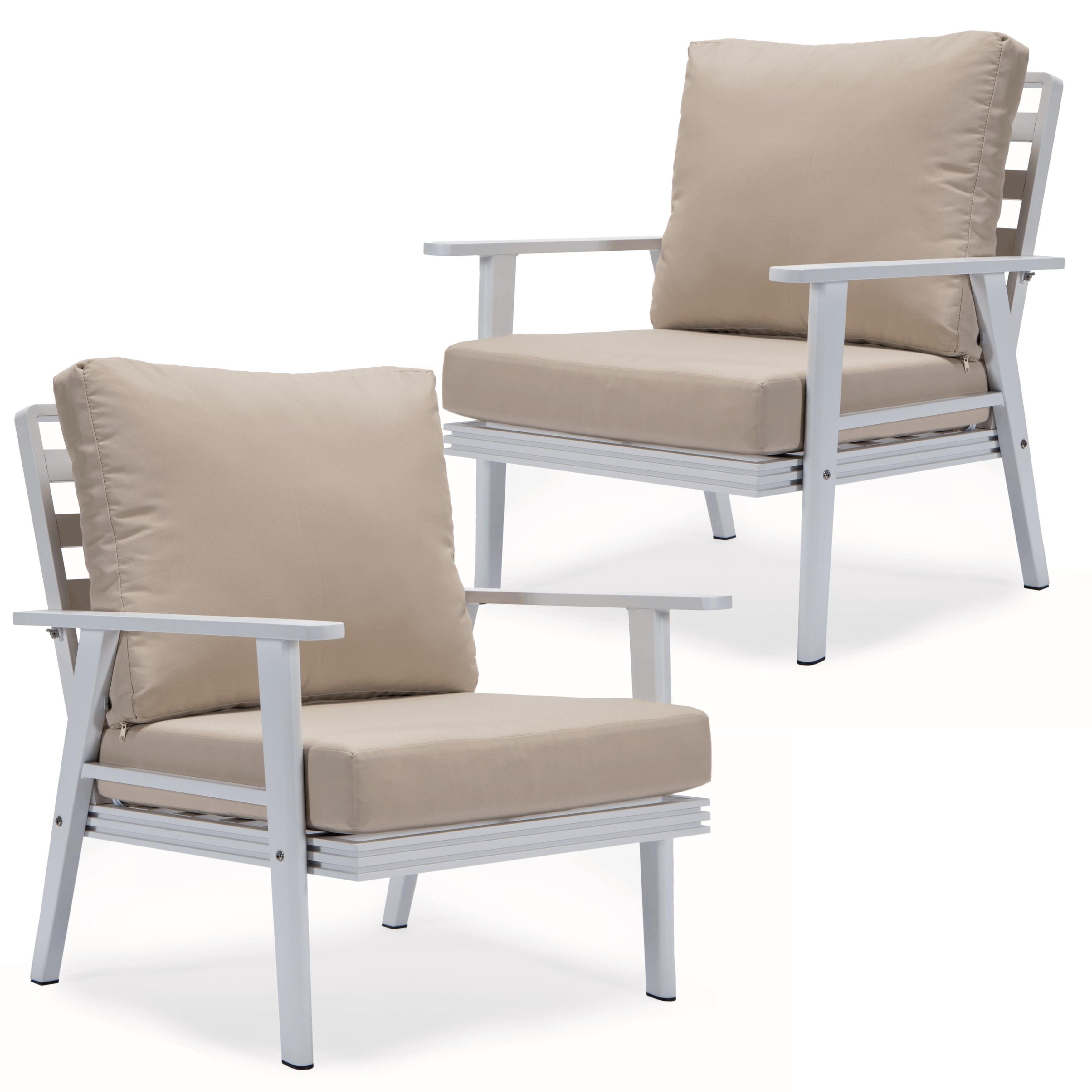 Leisuremod Walbrooke White Patio Armchairs With Cushions Set Of 2