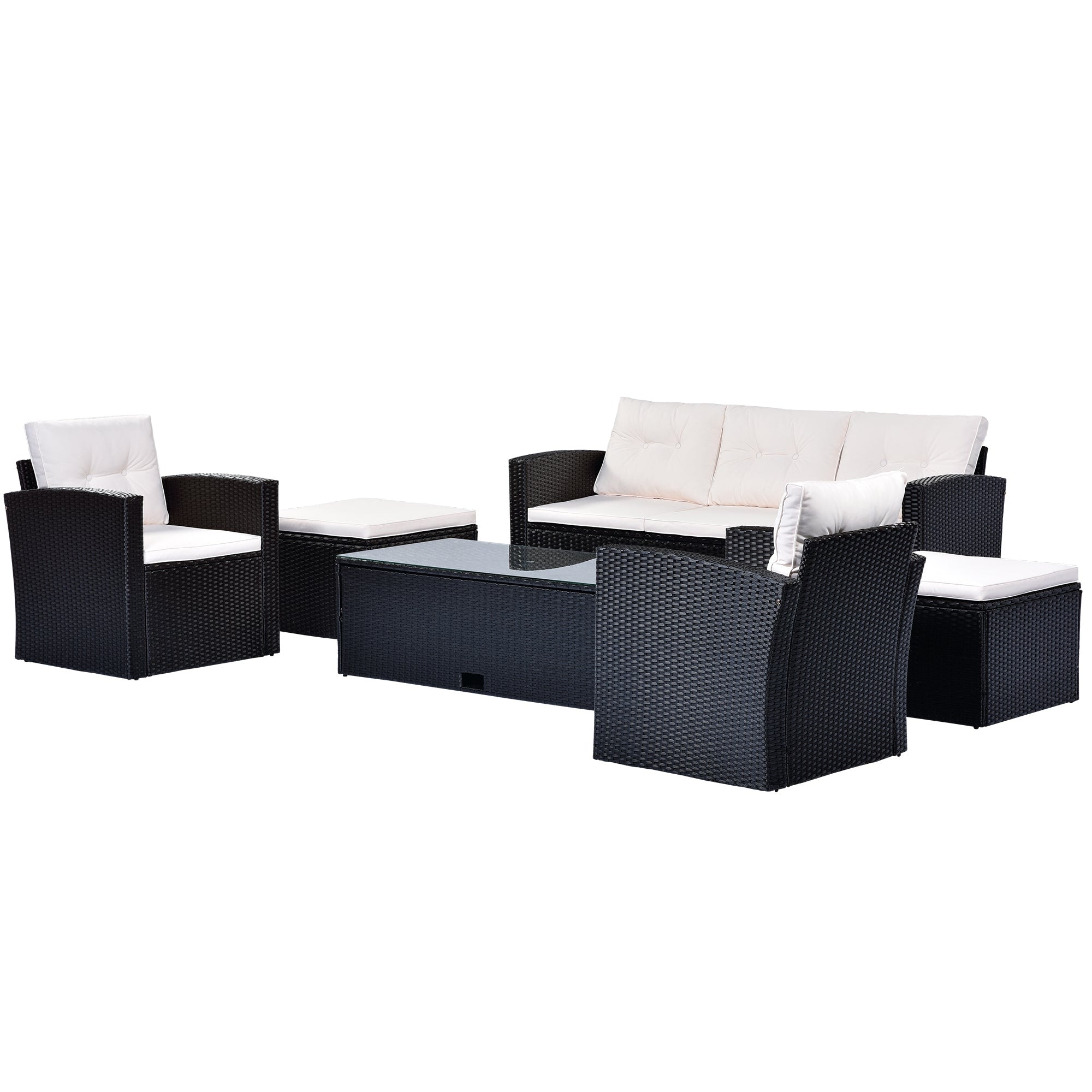 6-pieces Outdoor Wicker Reversible Patio Sectional Set With Storage And Cushions