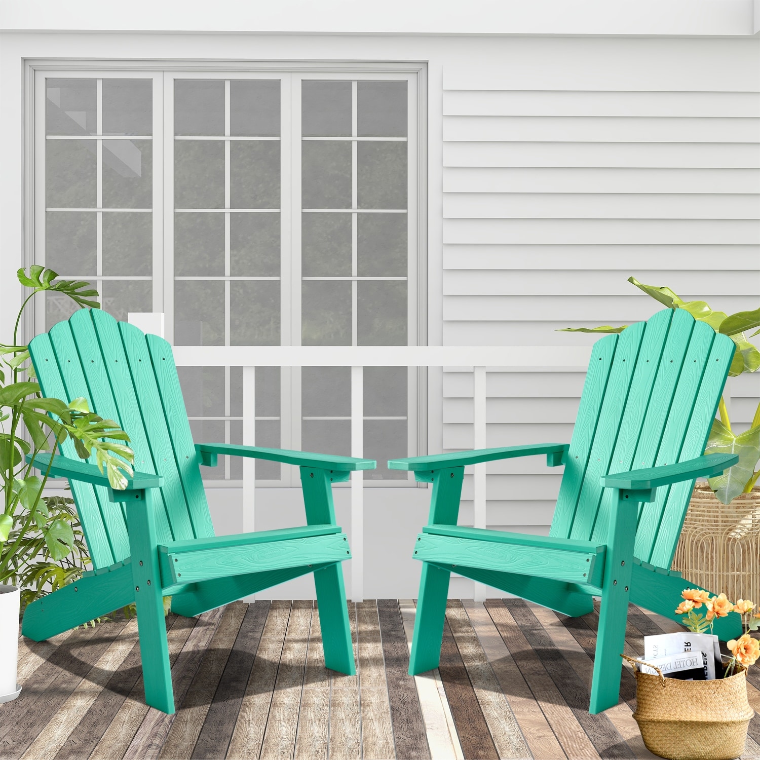 Ovios Plastic Wood Adirondack Outdoor Patio Chair Set Of 2