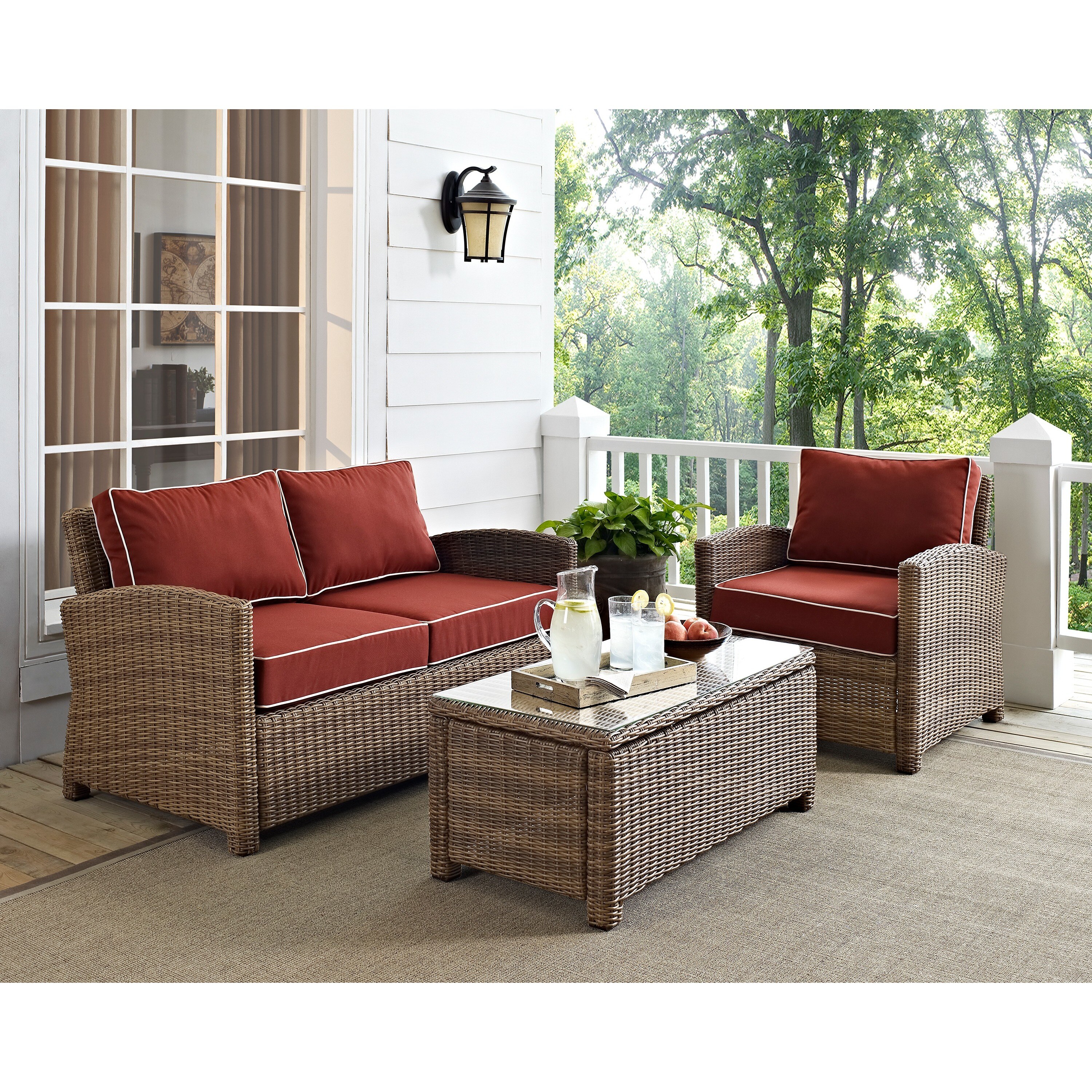 Bradenton Outdoor Wicker 3-piece Seating Set With Sangria Cushions