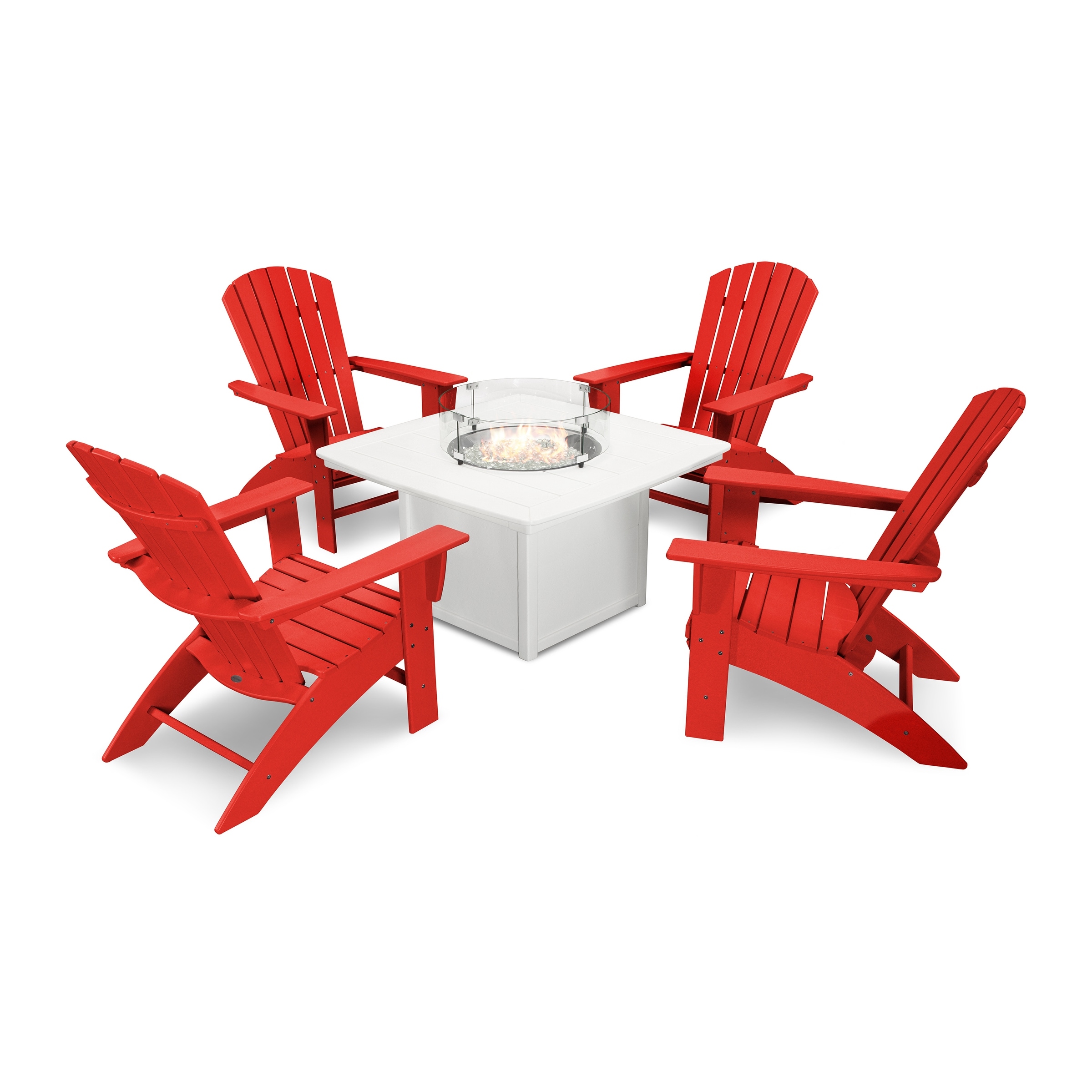 Polywood Nautical Curveback Adirondack 5-piece Conversation Set With Fire Table