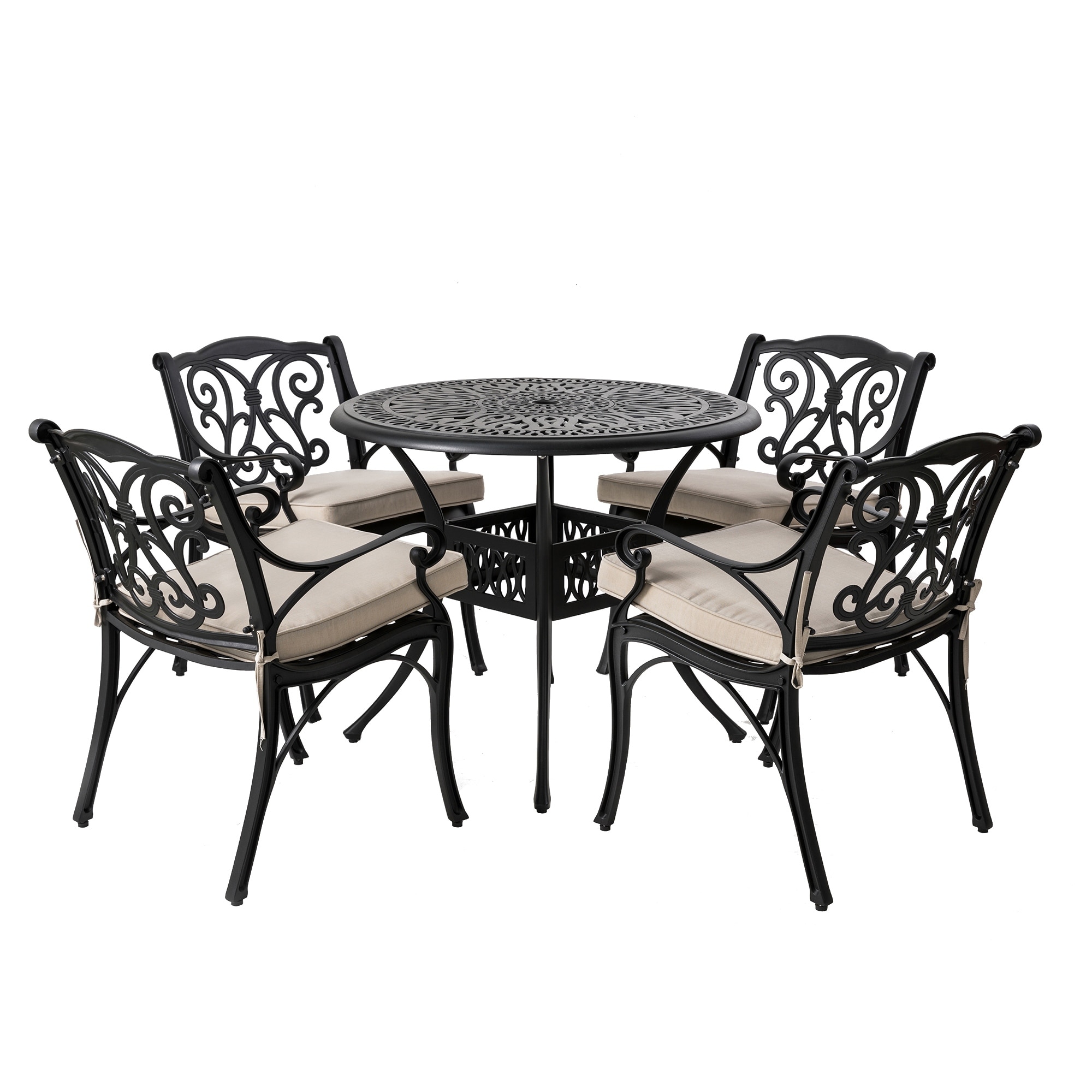 5-piece Outdoor Cast Aluminium Dining Set With Olefin Fabric Cushions By Elm Plus
