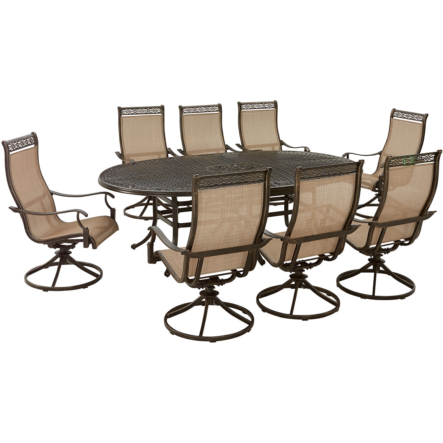 Hanover Manor 9-piece Outdoor Dining Set With 8 Swivel Rockers And 95-in. X 60-in. Oval Cast-top Dining Table