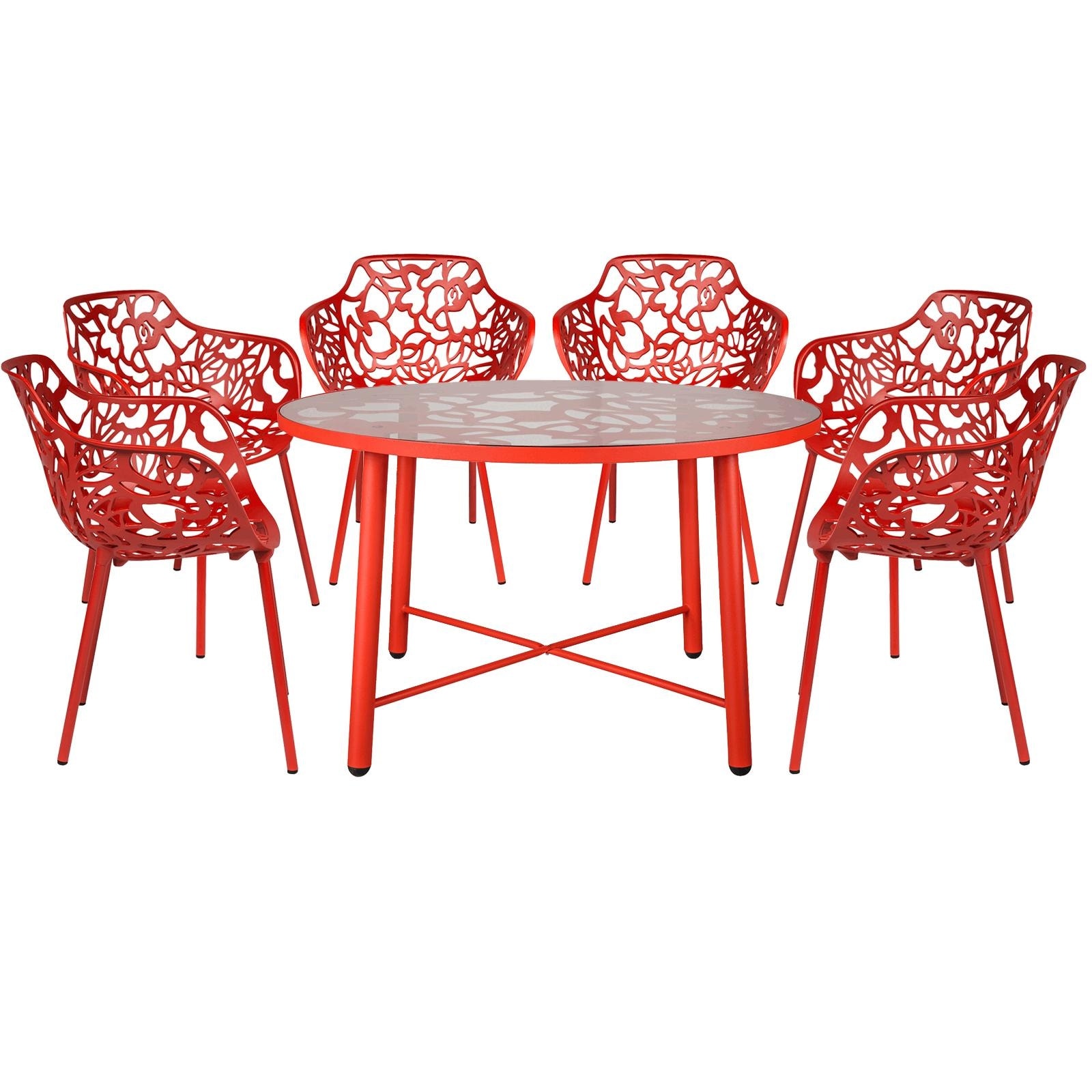 Leisuremod Devon 7-piece Aluminum Dining Set With Table And 6 Armchairs