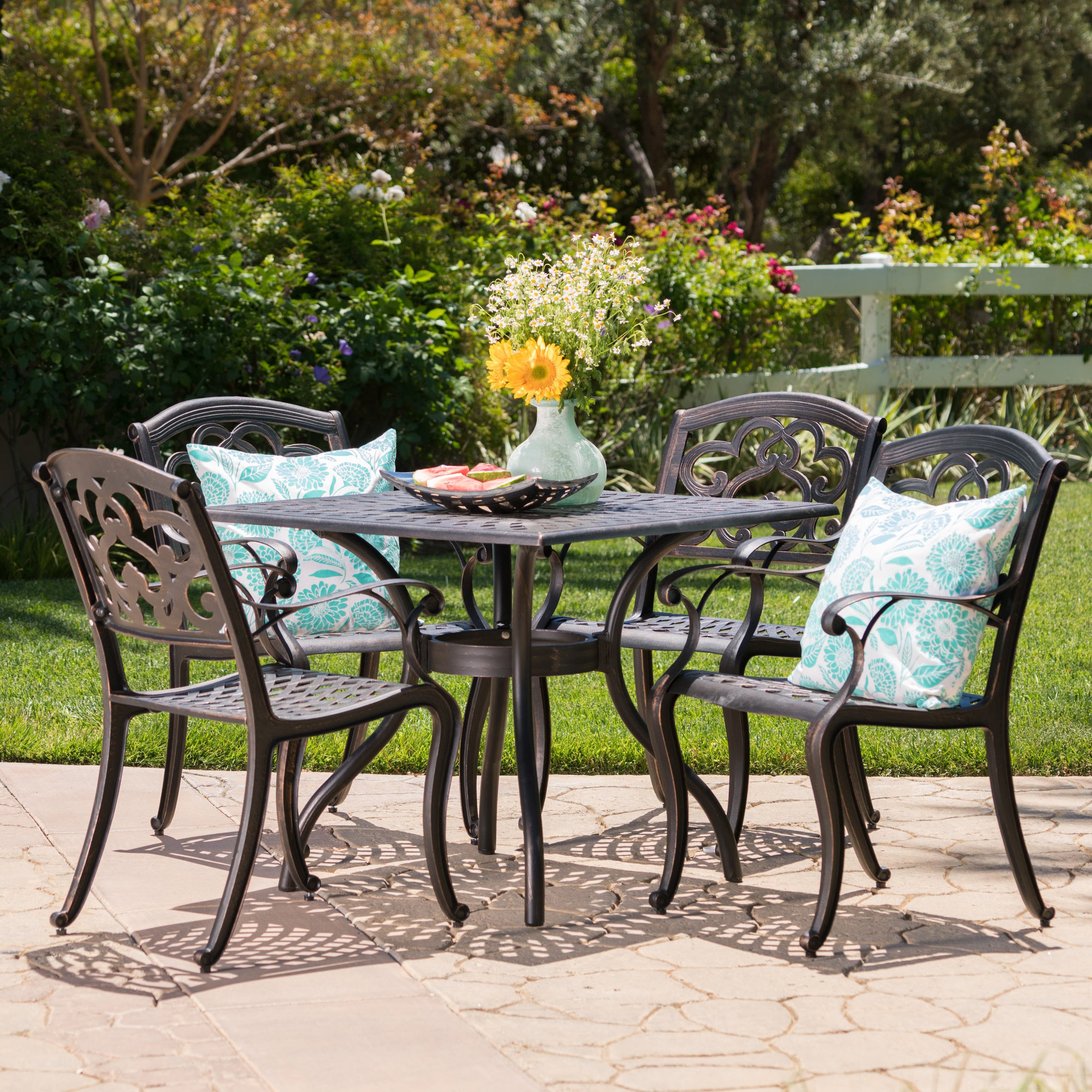 Austin Outdoor 5-piece Cast Aluminum Square Dining Set By Christopher Knight Home