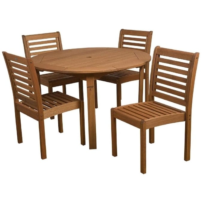 Eucalyptus 5-piece Outdoor Dining Set Armless Round Patio Furniture