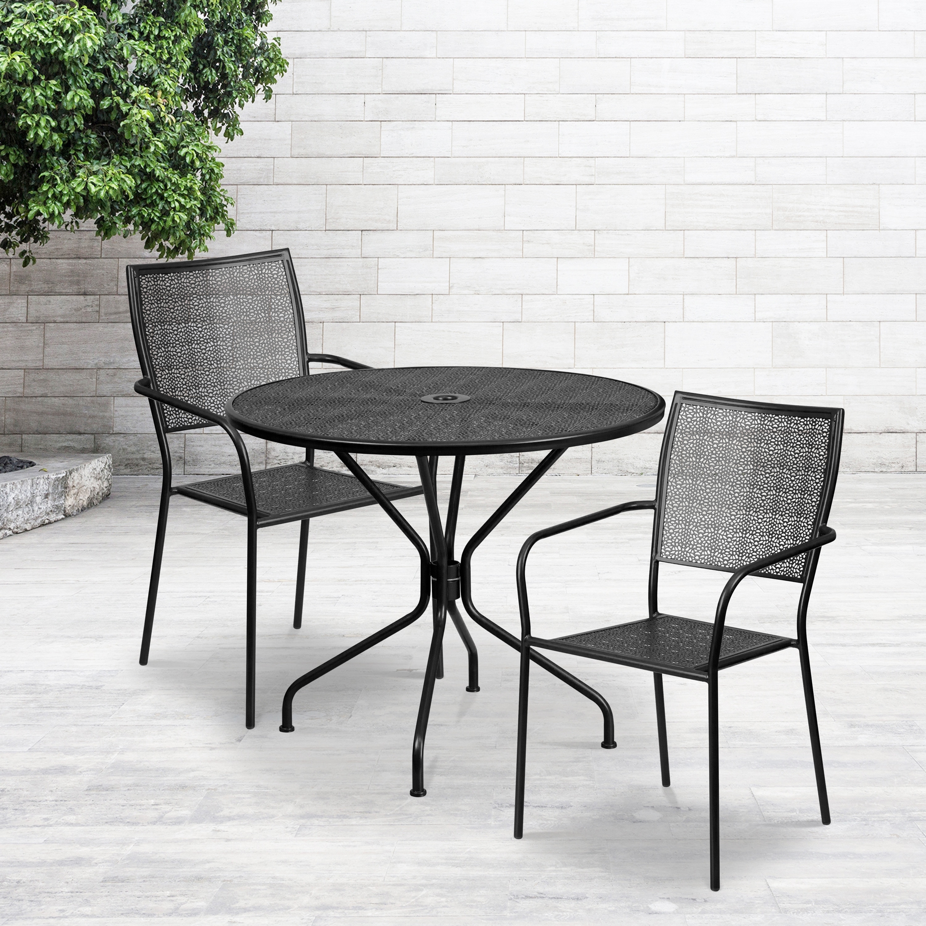 35-inch Round Steel 3-piece Patio Table Set With Square Back Chairs