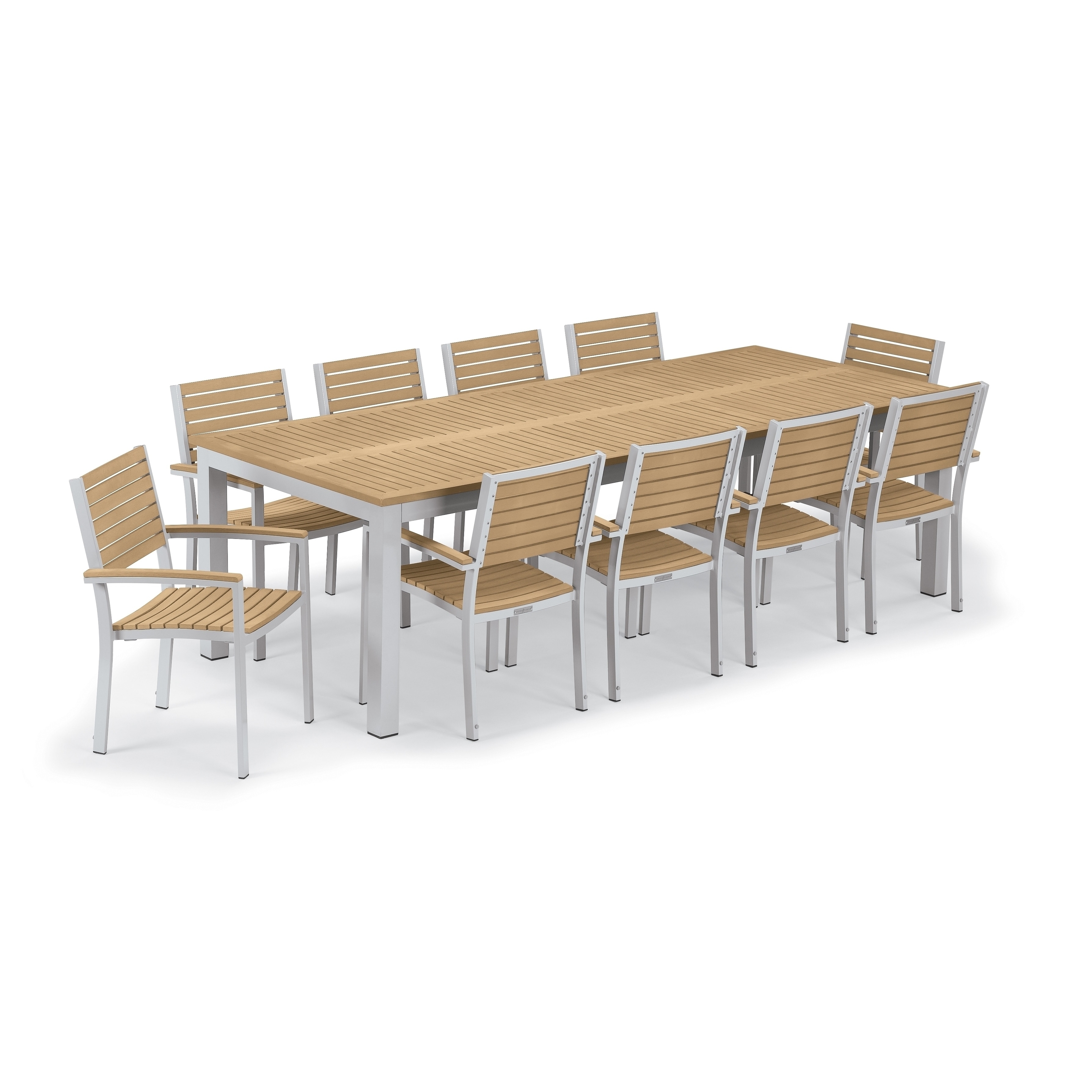Oxford Garden Travira 11-piece 103-in X 42-in Tekwood Natural Table and Slat Armchair Dining Set