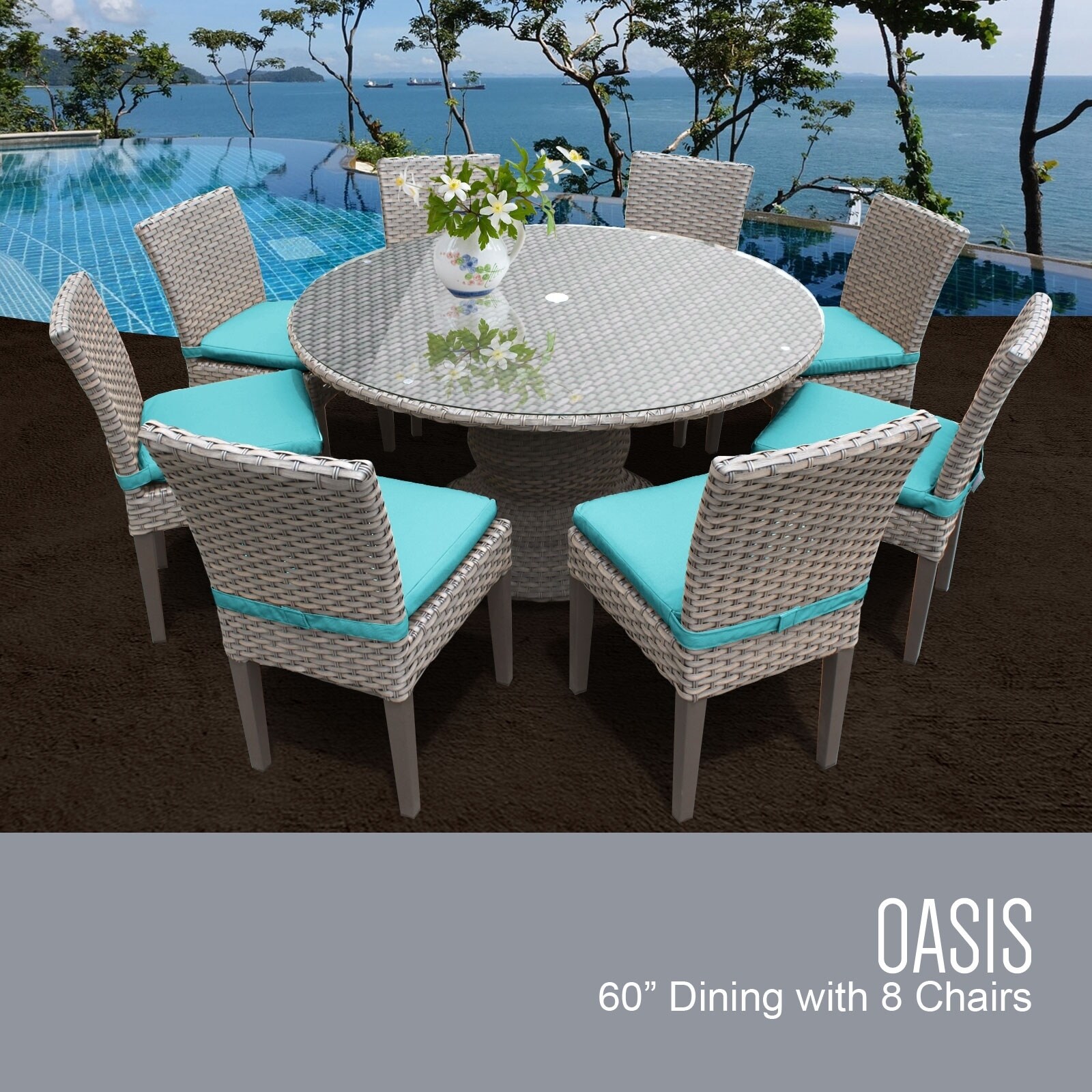Monterey 60 Inch Outdoor Patio Dining Table With 8 Armless Chairs