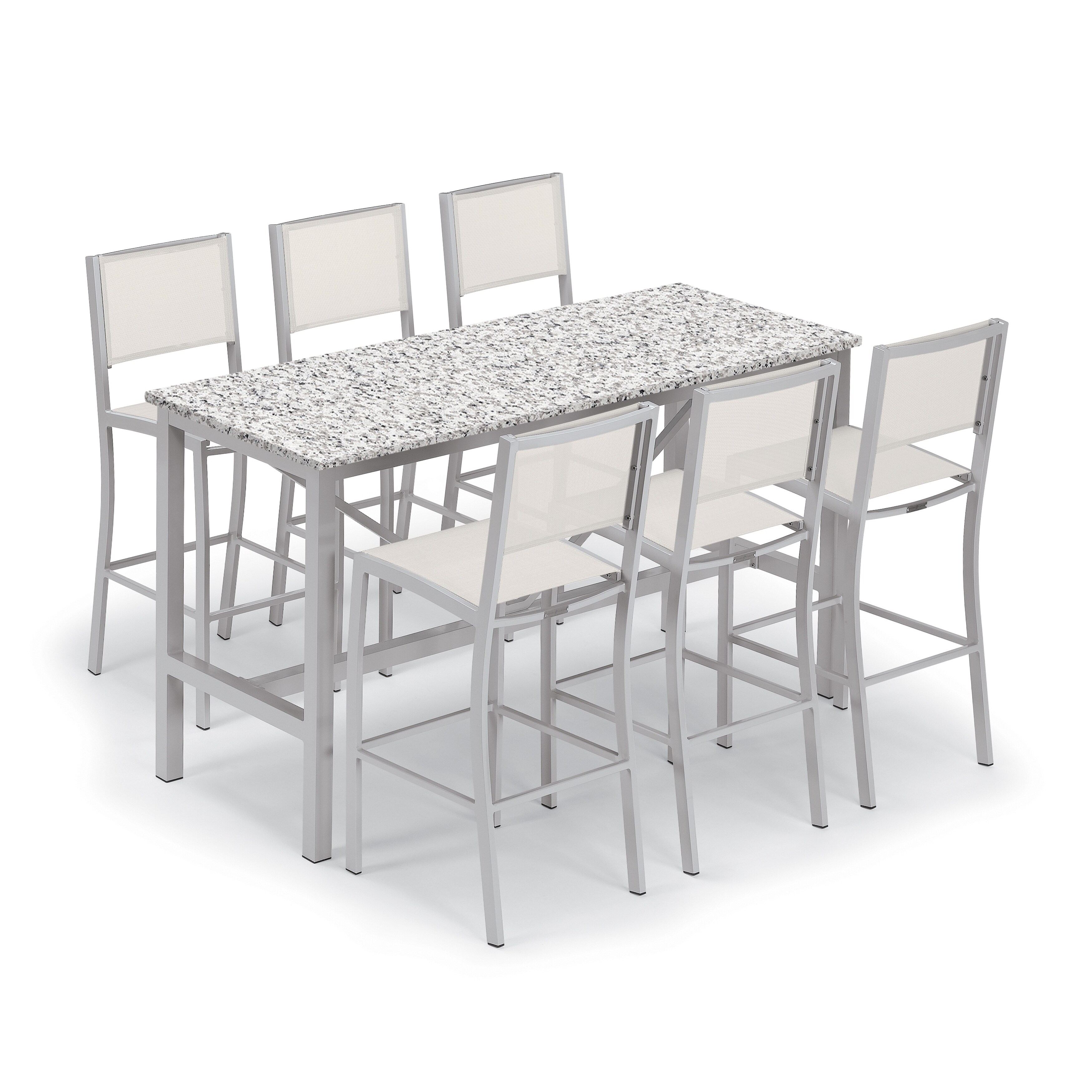 Oxford Garden Travira 7-piece 72-in X 30-in Lite-core Ash Bar Table and Sling Bar Chair Set - Natural Sling