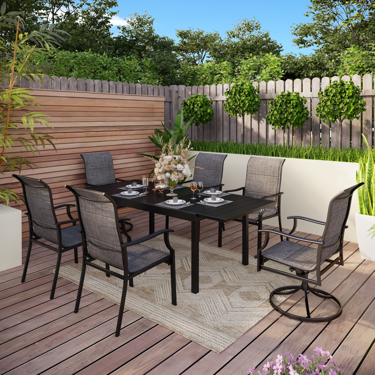 Patio Dining Set 9/7 Pieces Outdoor Metal Furniture Set  8/6 C Spring Motion Chairs And 1 Expandable Table