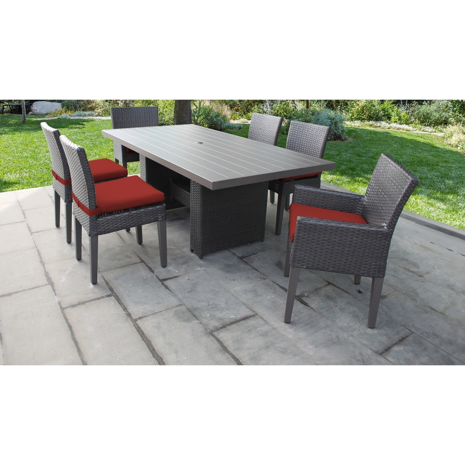 Barbados Rectangular Outdoor Patio Dining Table With 4 Armless Chairs And 2 Chairs W/ Arms