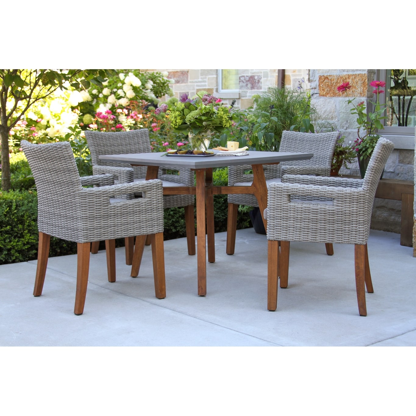 Nadine 5 Pc. Eucalyptus 36 Dining Set With Wicker Chairs