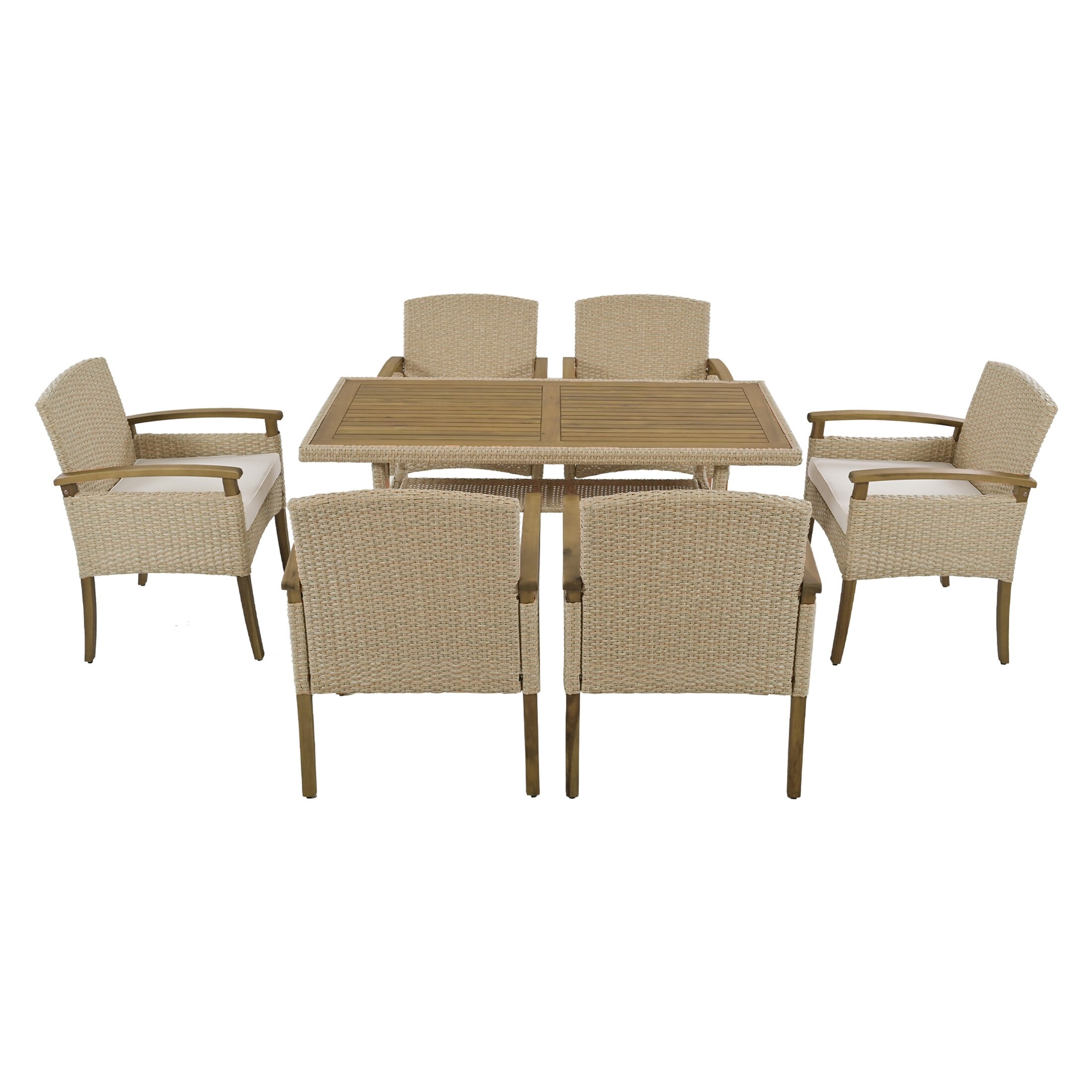 White Outdoor Patio 7-piece Rattan Dining Table Set