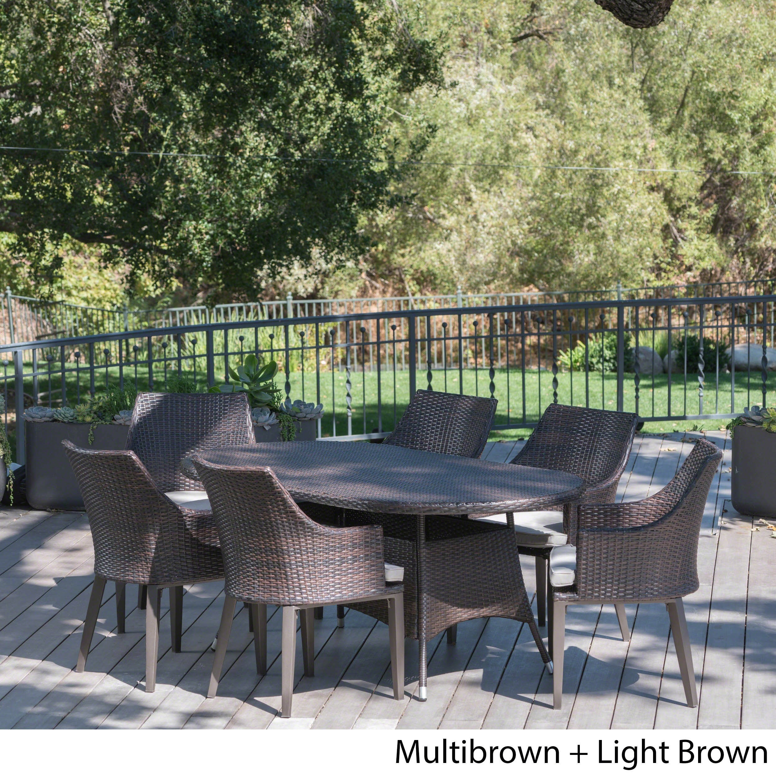 Hillhurst Outdoor 7-piece Oval Wicker Dining Set With Cushions By Christopher Knight Home