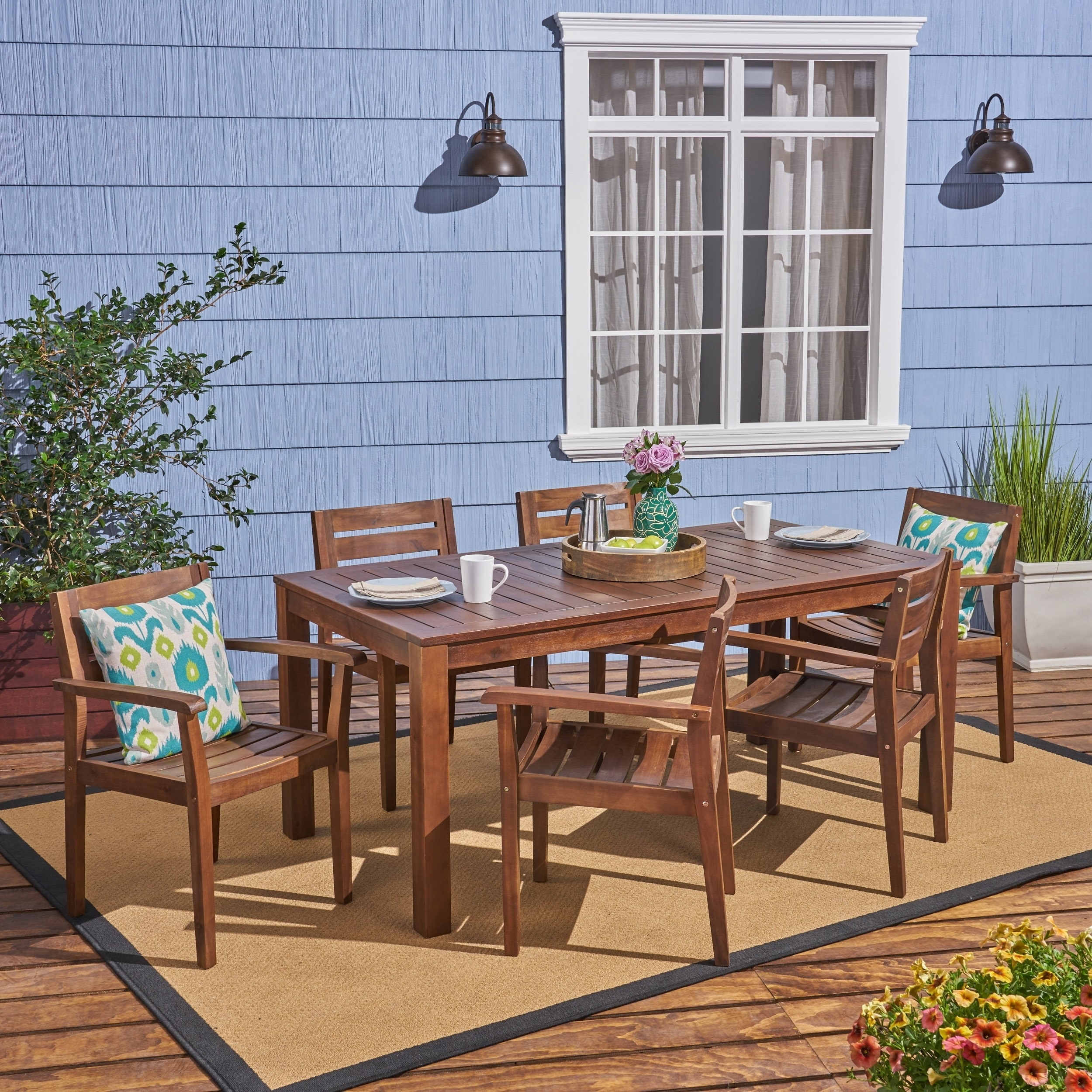 Magnolia Outdoor Rustic Acacia Wood 7 Piece Dining Set By Christopher Knight Home