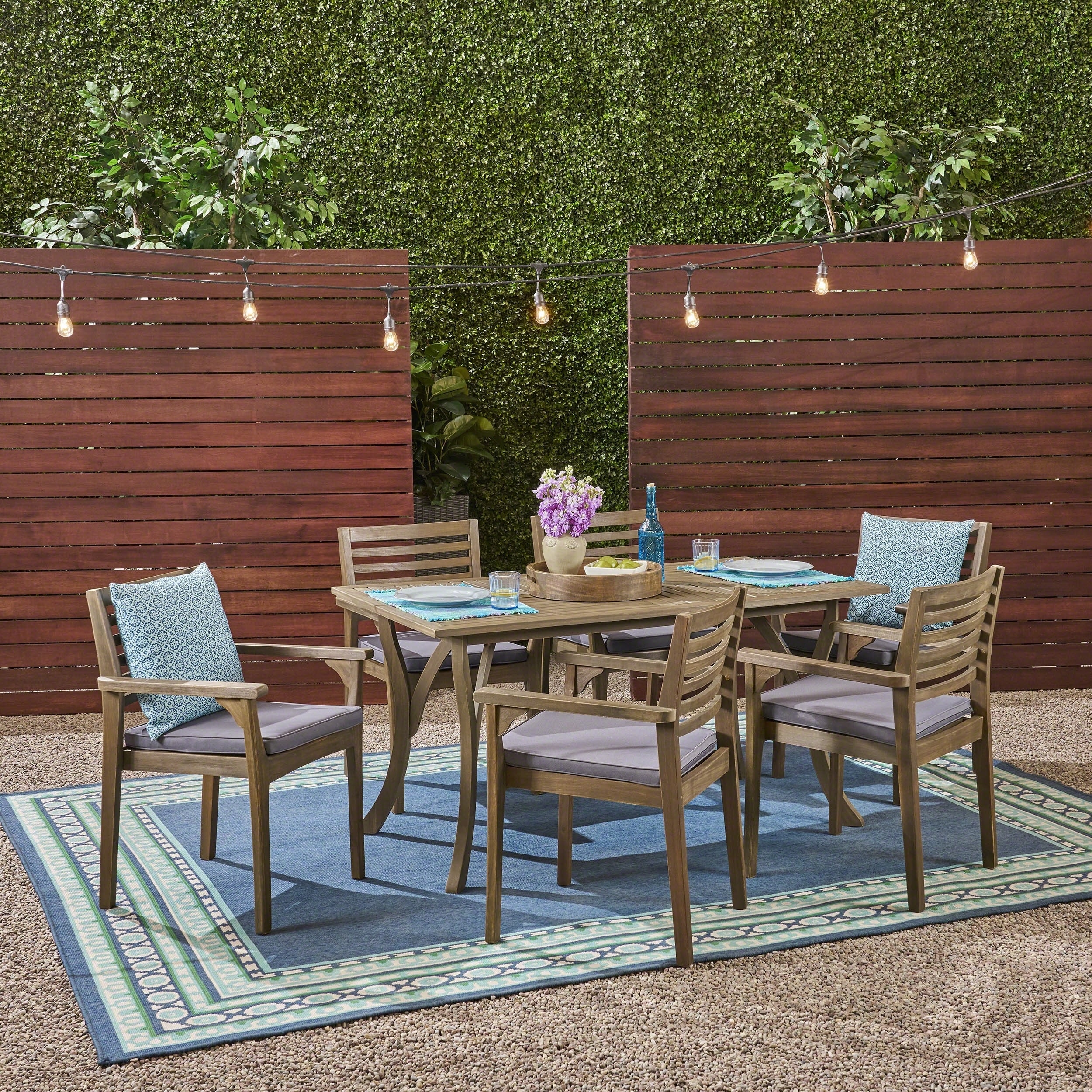 Casa Outdoor 6-seater 59 Rectangular Acacia Dining Set With Carved Legs By Christopher Knight Home