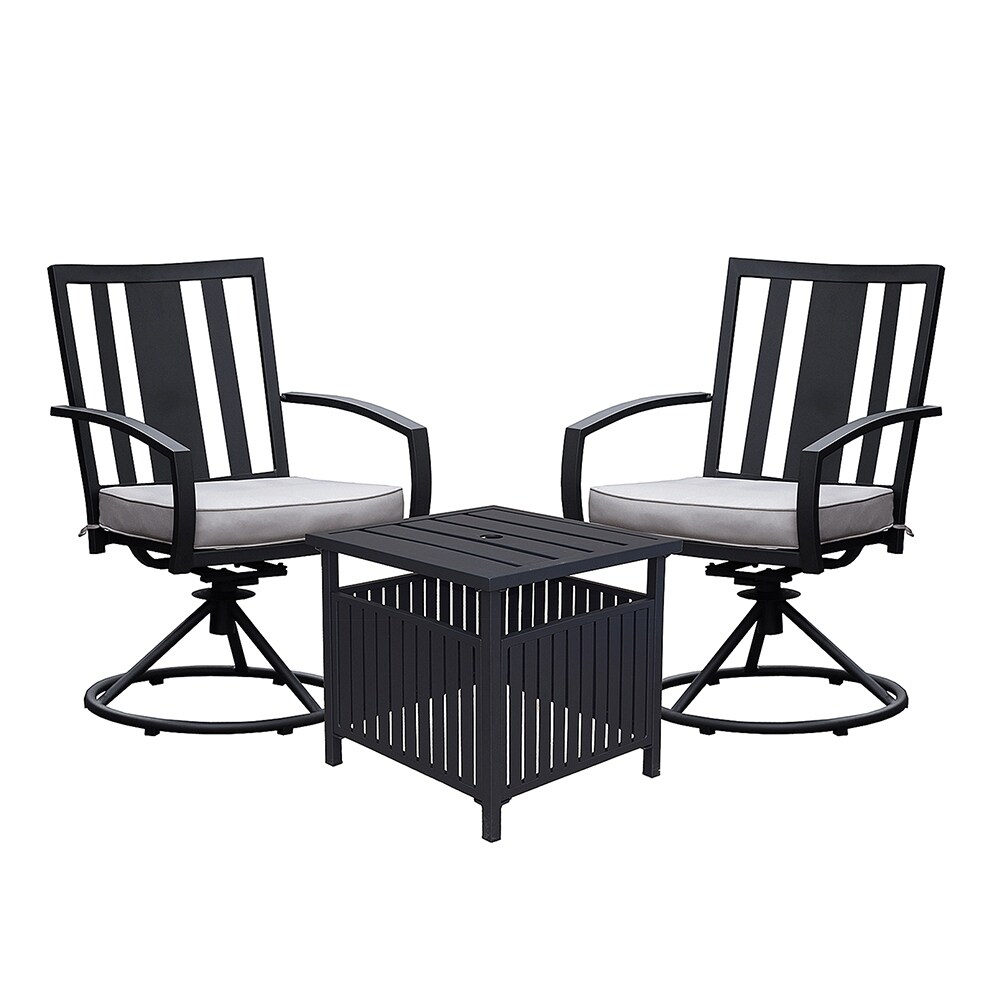 3pieces Outdoor Patio Swivel Dining Chair Set With Cushions，black