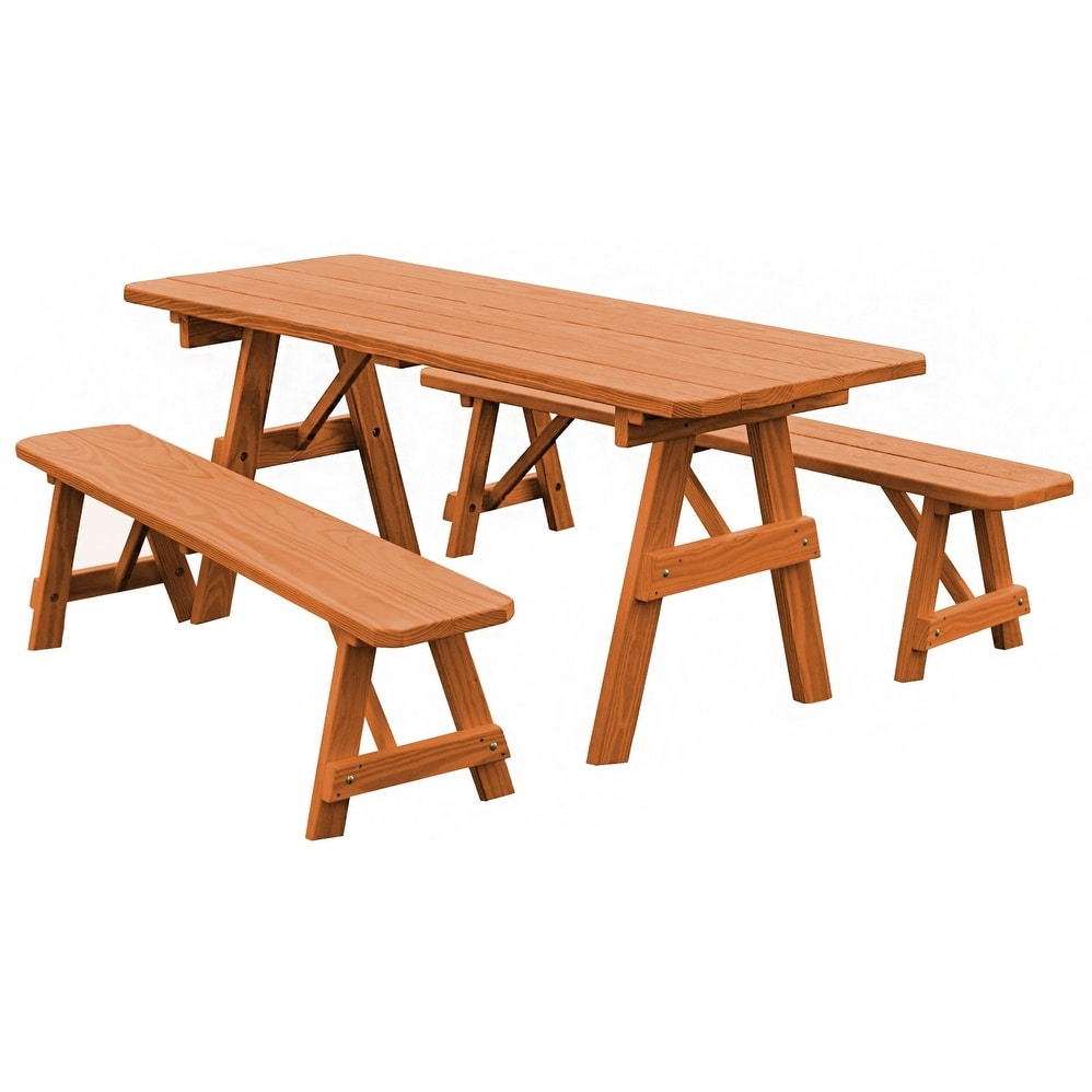 Pine 8 Traditional Picnic Table With 2 Benches
