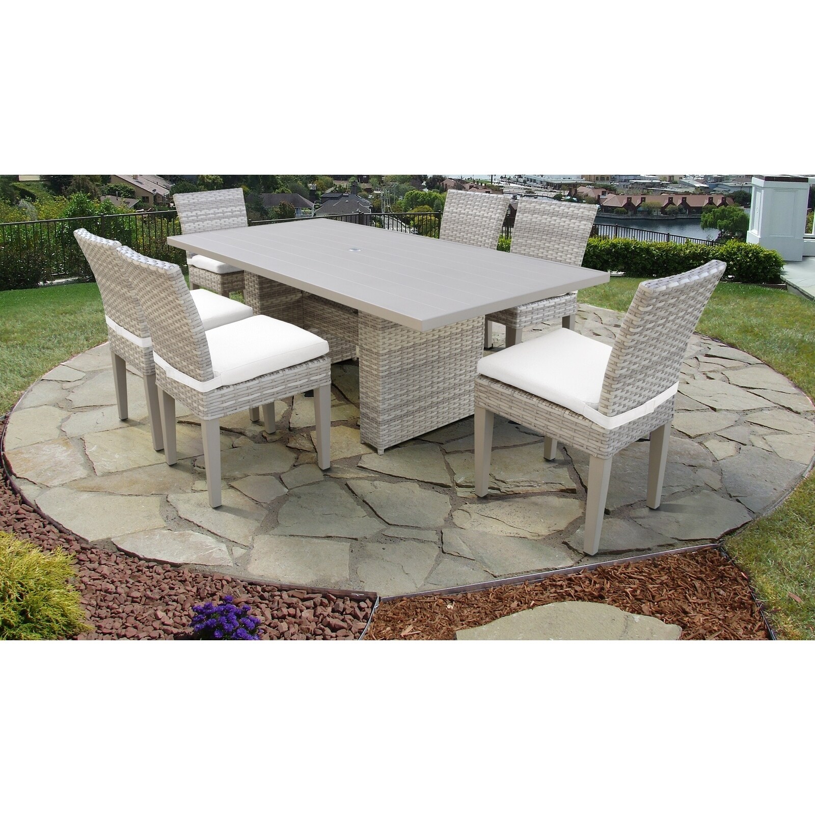 Fairmont Rectangular Outdoor Patio Dining Table With 6 Armless Chairs