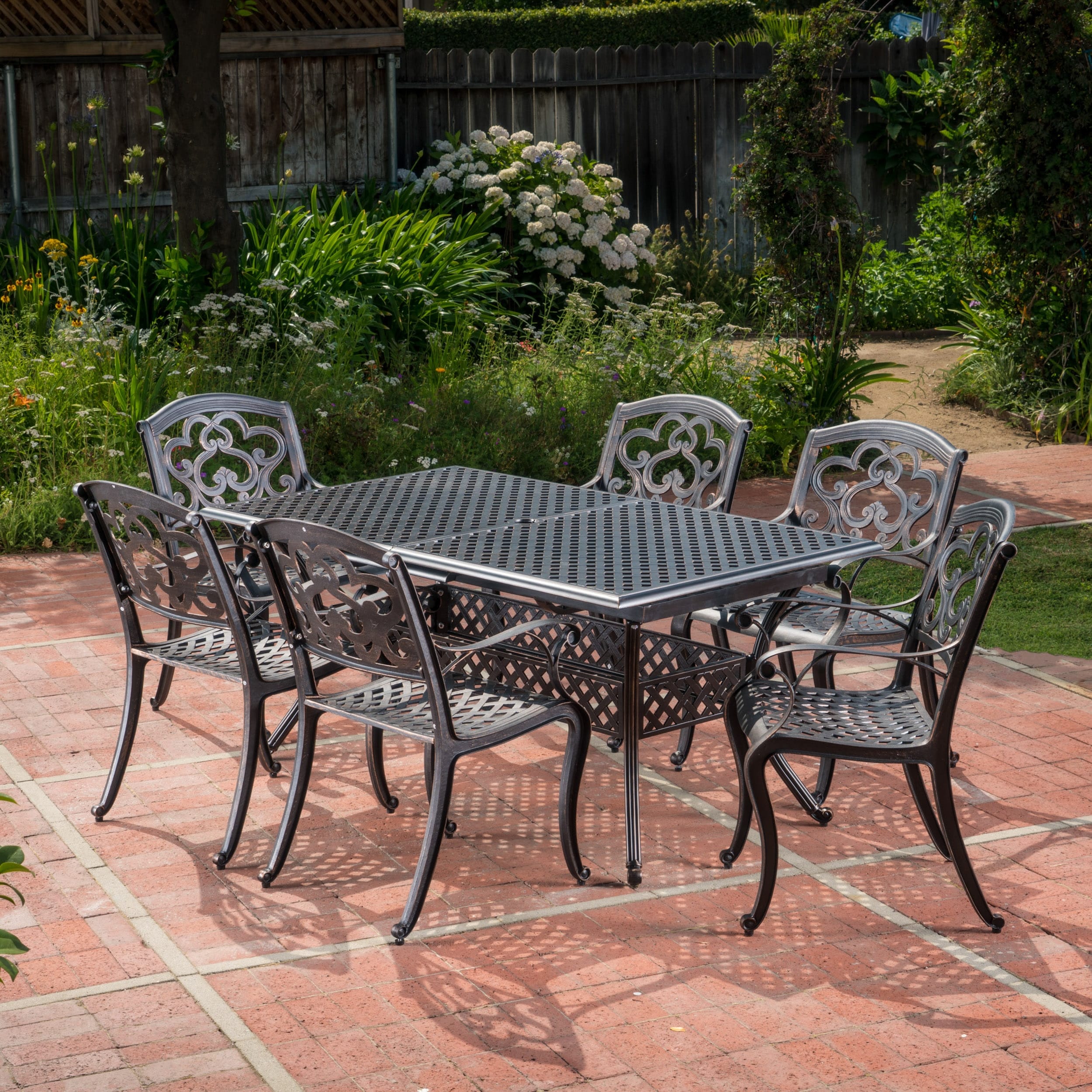 Abigal Outdoor Copper Cast Cast Aluminum Rustic Dining Set By Christopher Knight Home