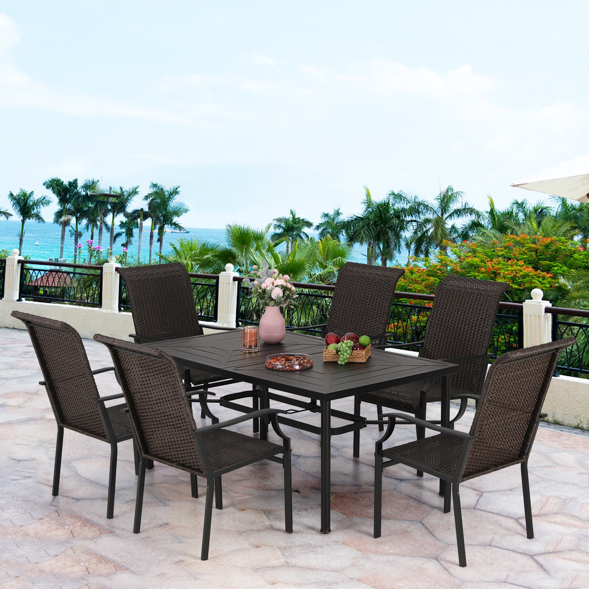 Sophia and William Outdoor 7-piece Metal And Faux Rattan Dining Set