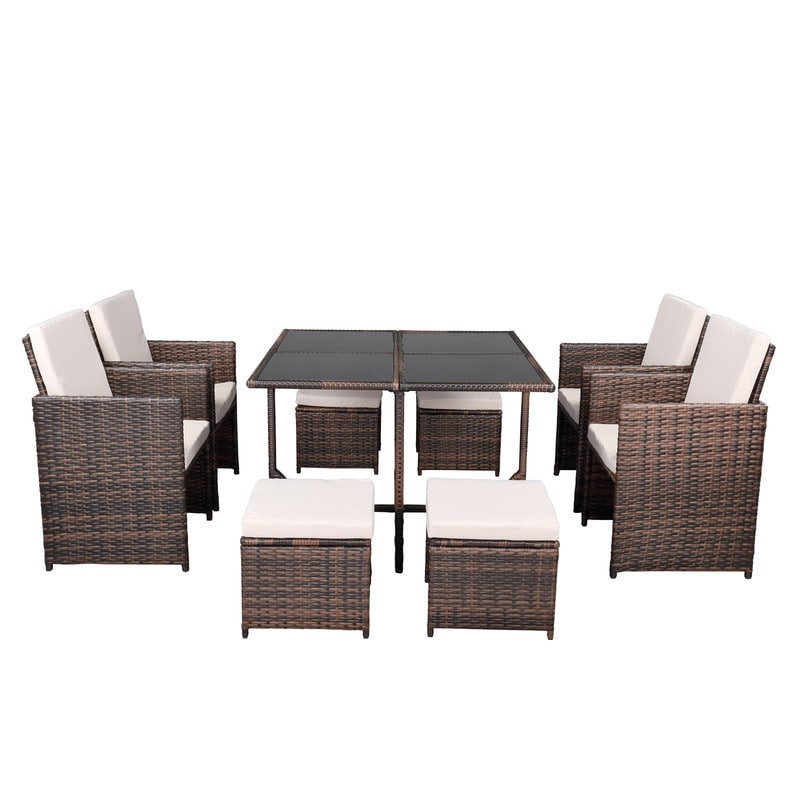Brown 9pcs Patio Rattan Wicker Furniture Patio Dining Set With Cushion