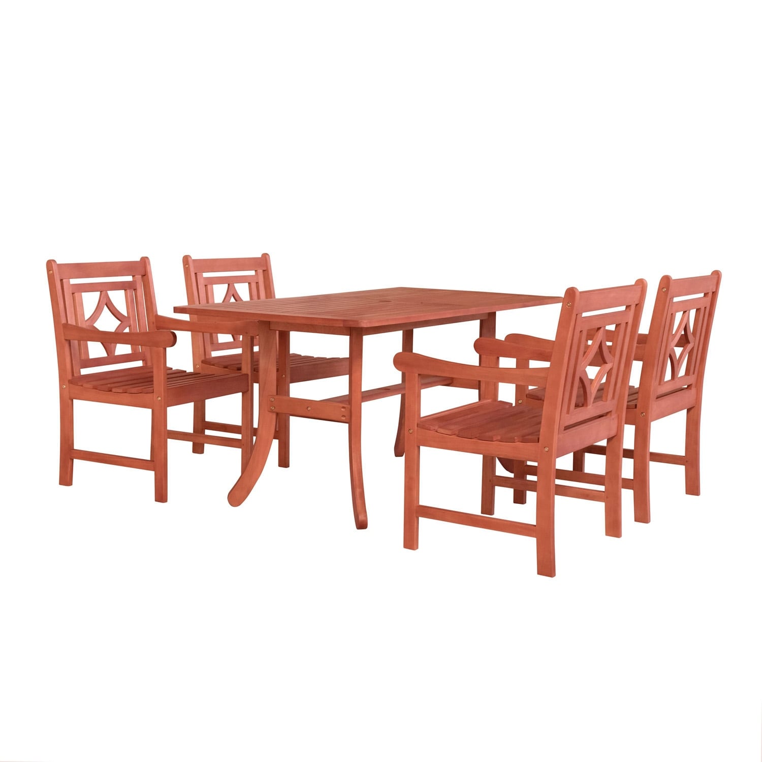 Vifah Malibu Outdoor 5-piece Wood Patio Curvy Legs Table Dining Set - 59l X 31w X 29h