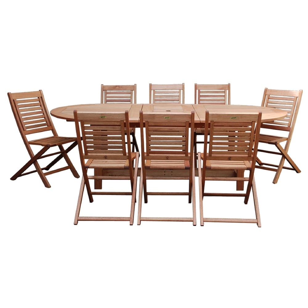 Milano Eucalyptus 9-piece Outdoor Dining Set Grand Oval Extendable Patio Furniture