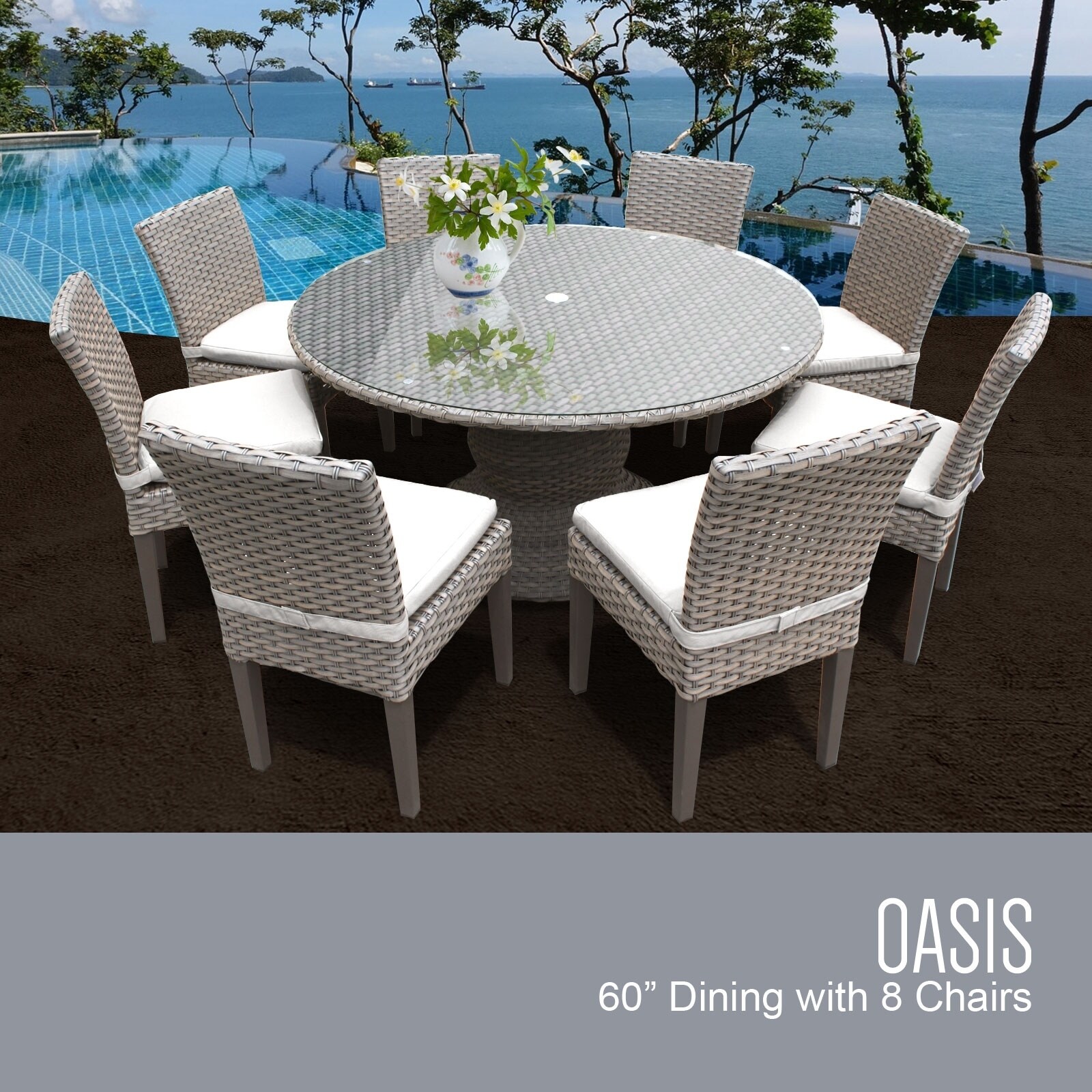 Monterey 60 Inch Outdoor Patio Dining Table With 8 Armless Chairs