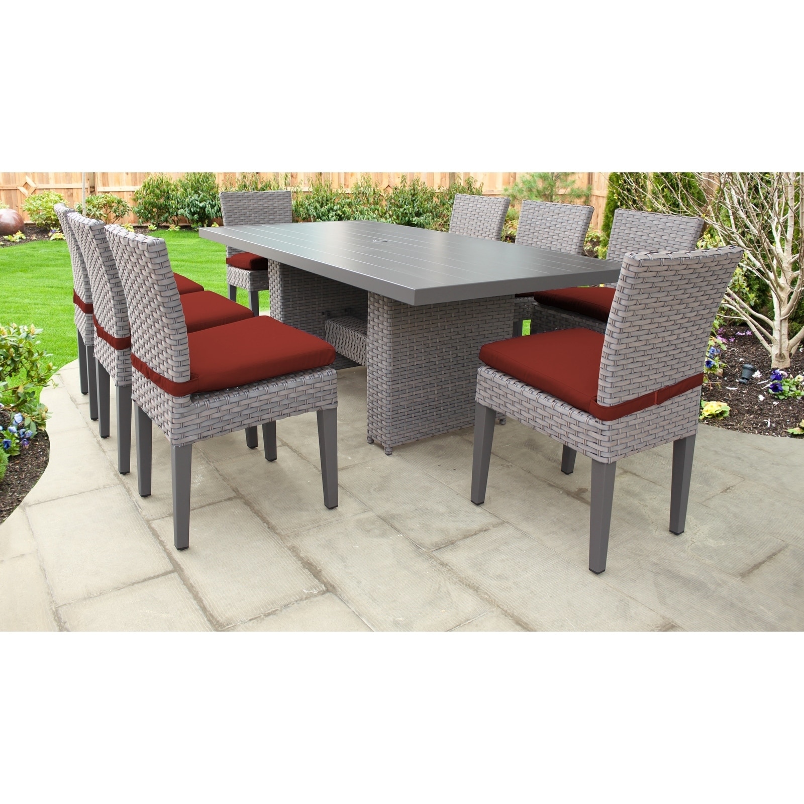 Monterey Rectangular Outdoor Patio Dining Table With 8 Armless Chairs