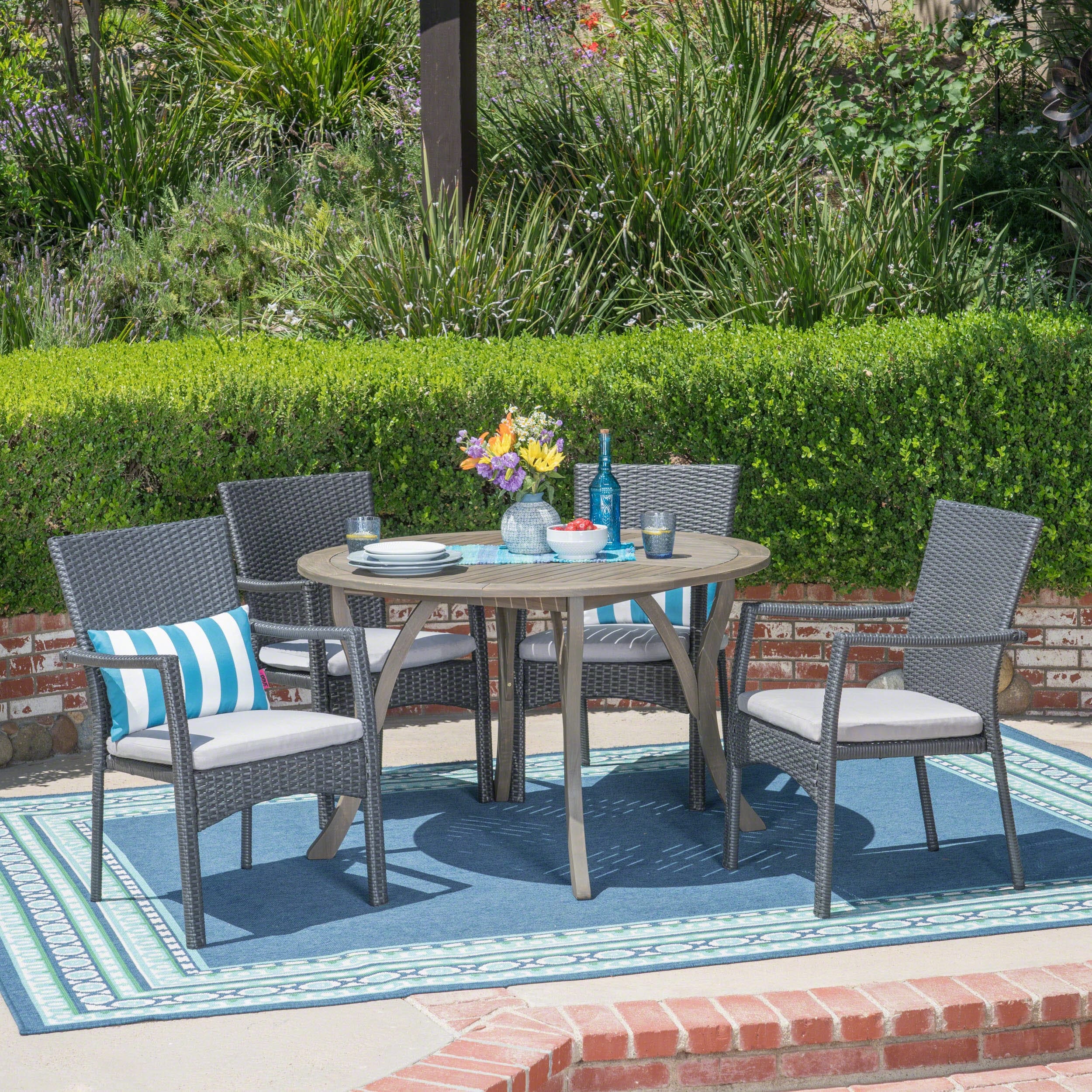 Baldwin Outdoor 5 Piece Acacia Wood And Wicker Dining Set By Christopher Knight Home