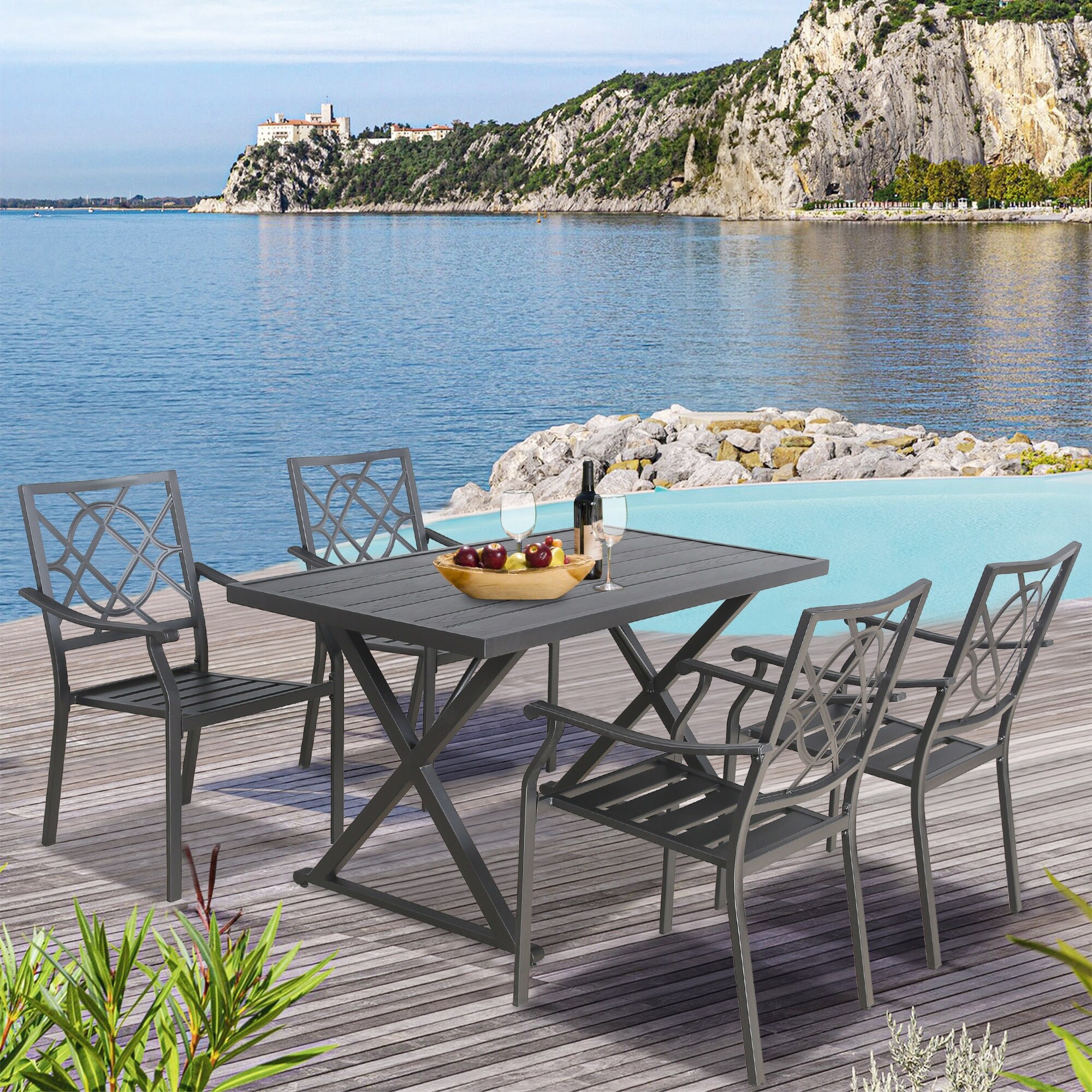 5-piece Steel Patio Dining Set Outdoor Dining Table And Chairs Set