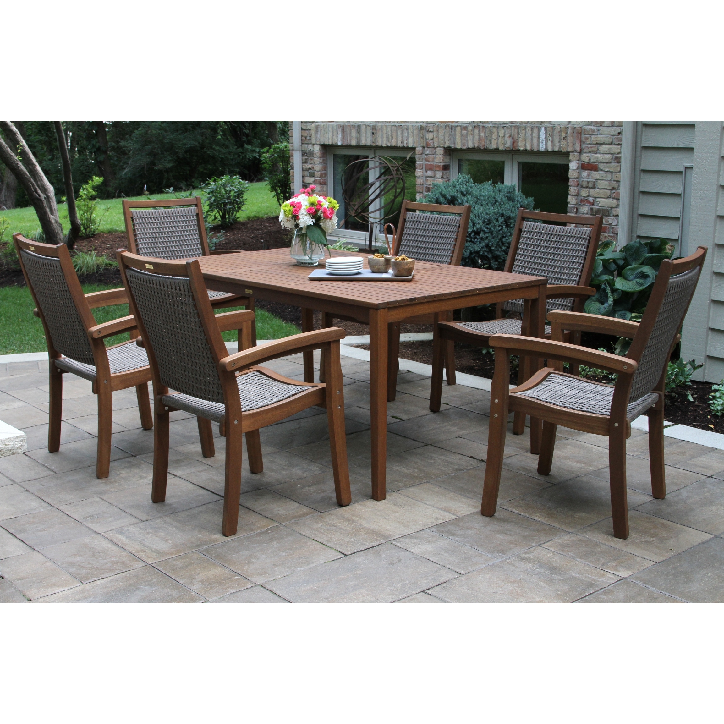 Eilaf 7 Pc. Eucalyptus And Wicker Dining Set