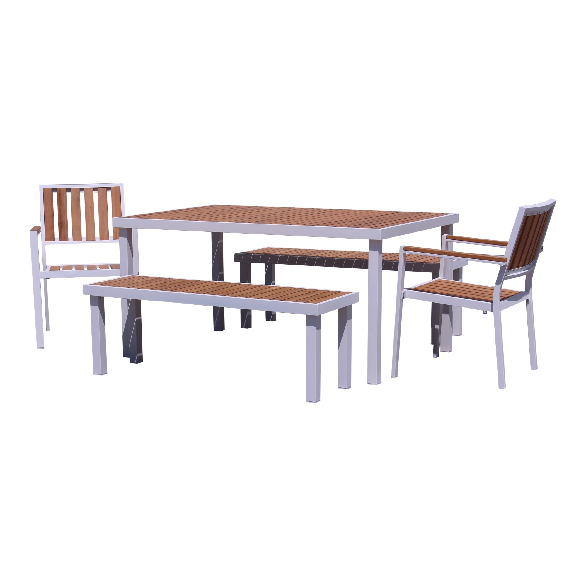 Courtyard Casual Catalina 5 Piece Dining Set With 60x39 Rectangle Table  2 Chairs And 2 Benches