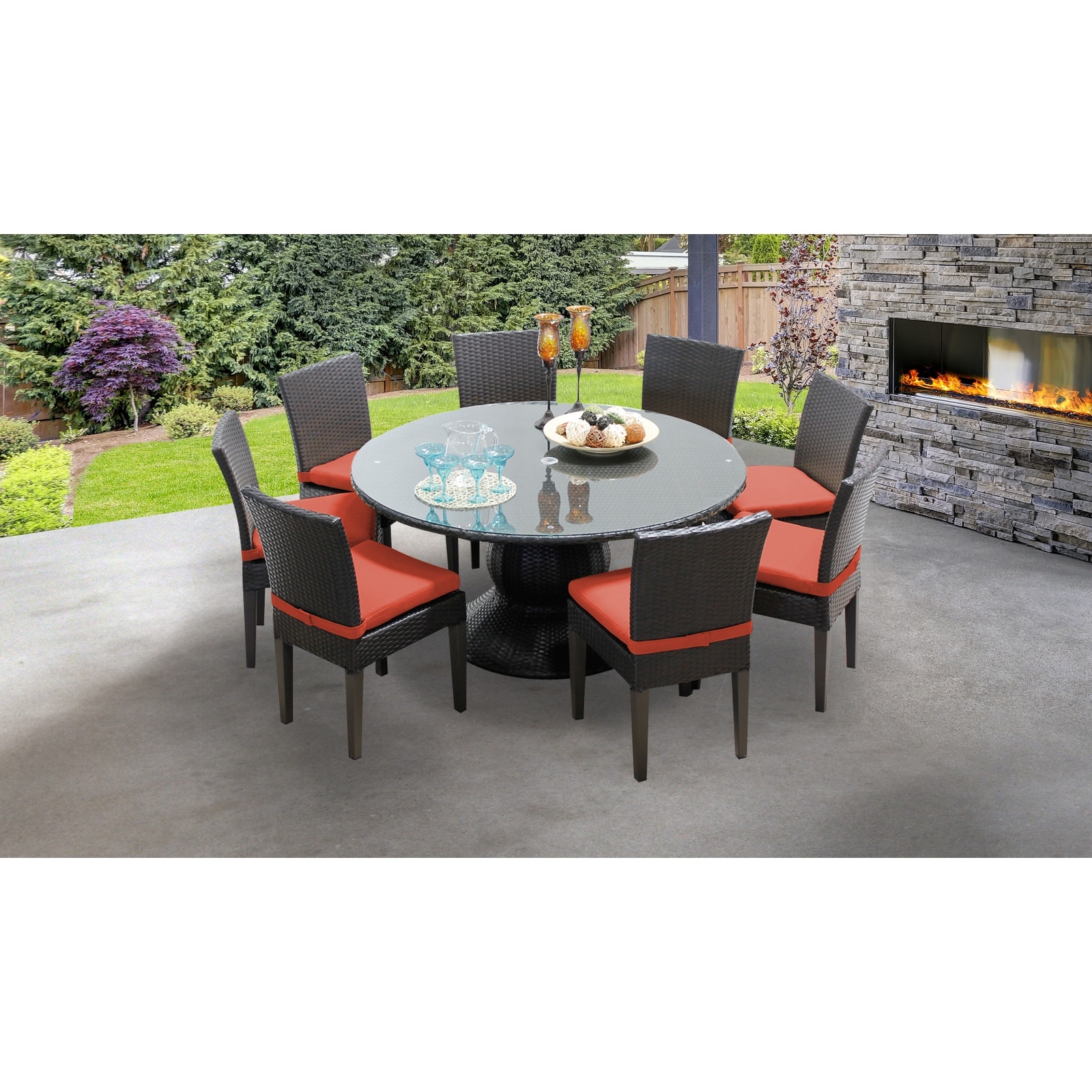 Barbados 60 Inch Outdoor Patio Dining Table With 8 Armless Chairs