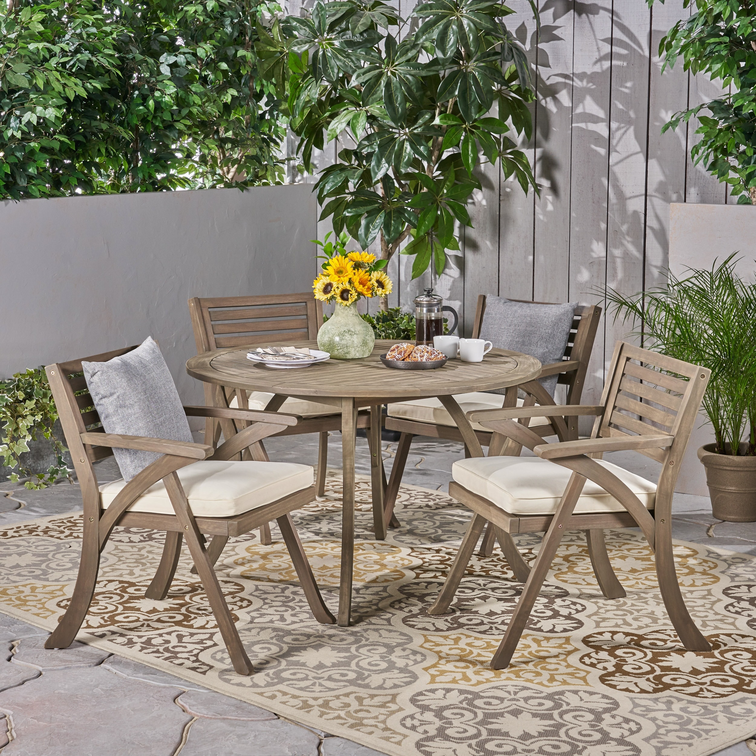 Hermosa Outdoor 5 Piece Acacia Wood Dining Set By Christopher Knight Home