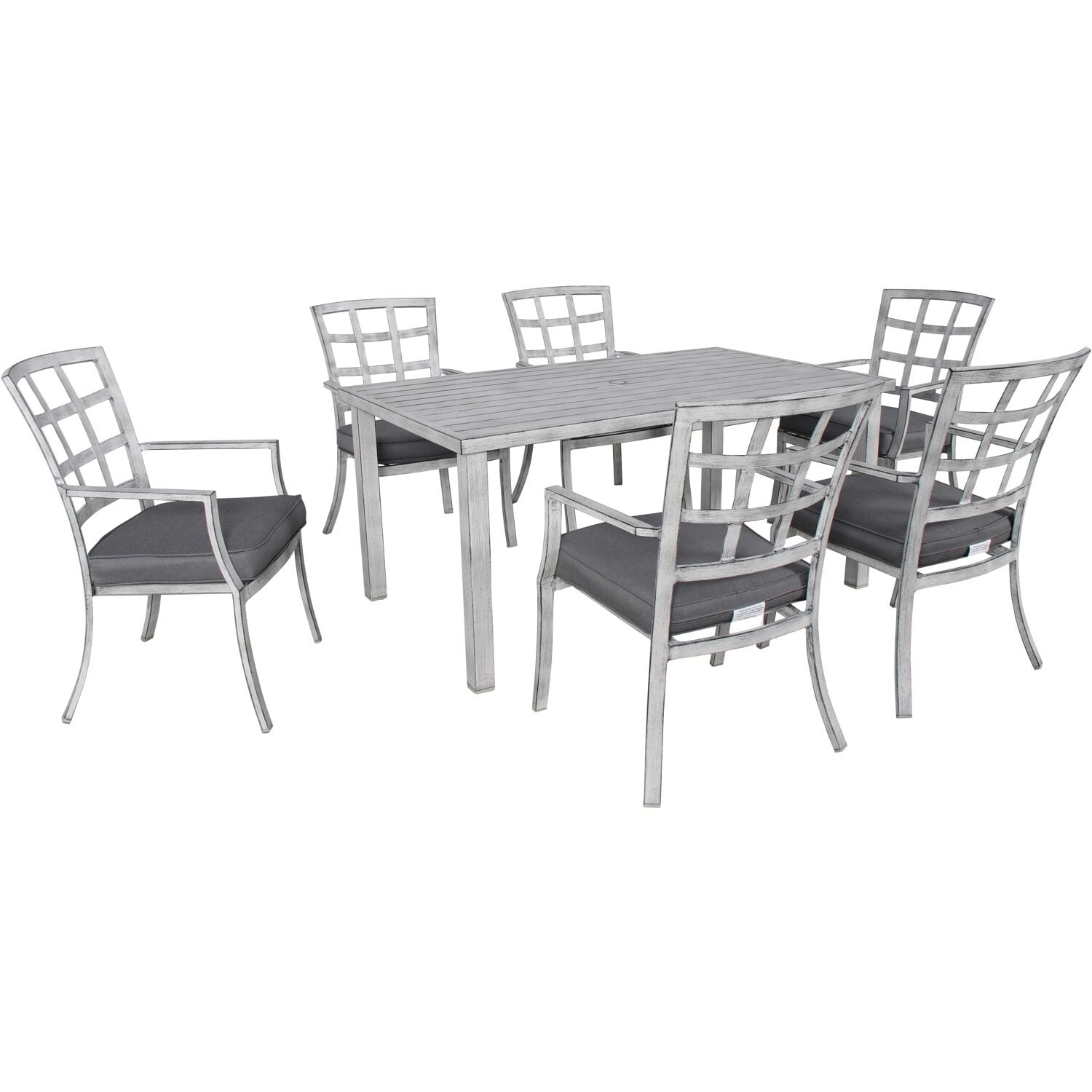 Hanover 7-piece Spring Lake Dining Set With 6 Cushioned Aluminum Chairs And 62 In. X 36.5 In. Slat Top Table