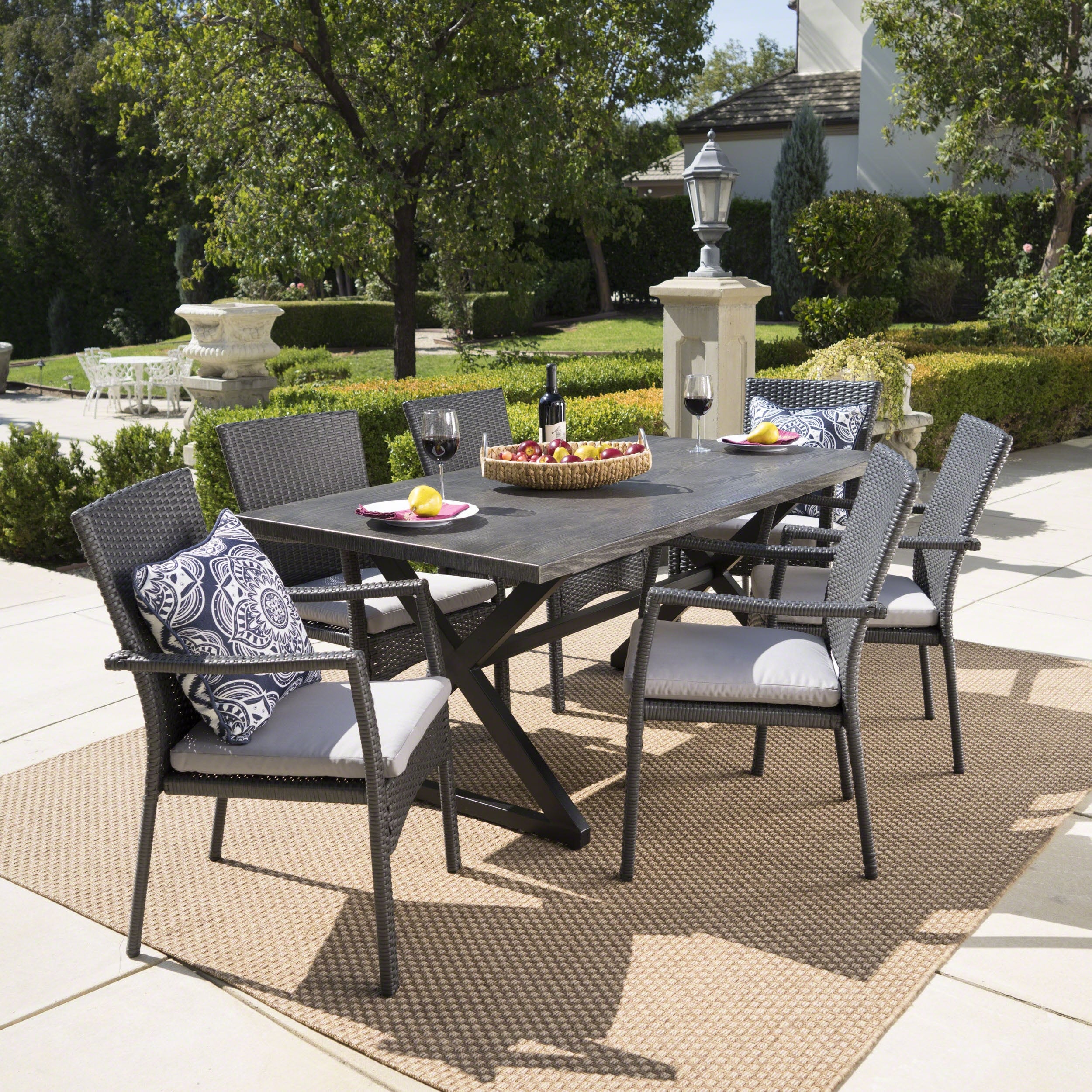Adina 7-piece Wicker Aluminum Dining Set By Christopher Knight Home - N/a