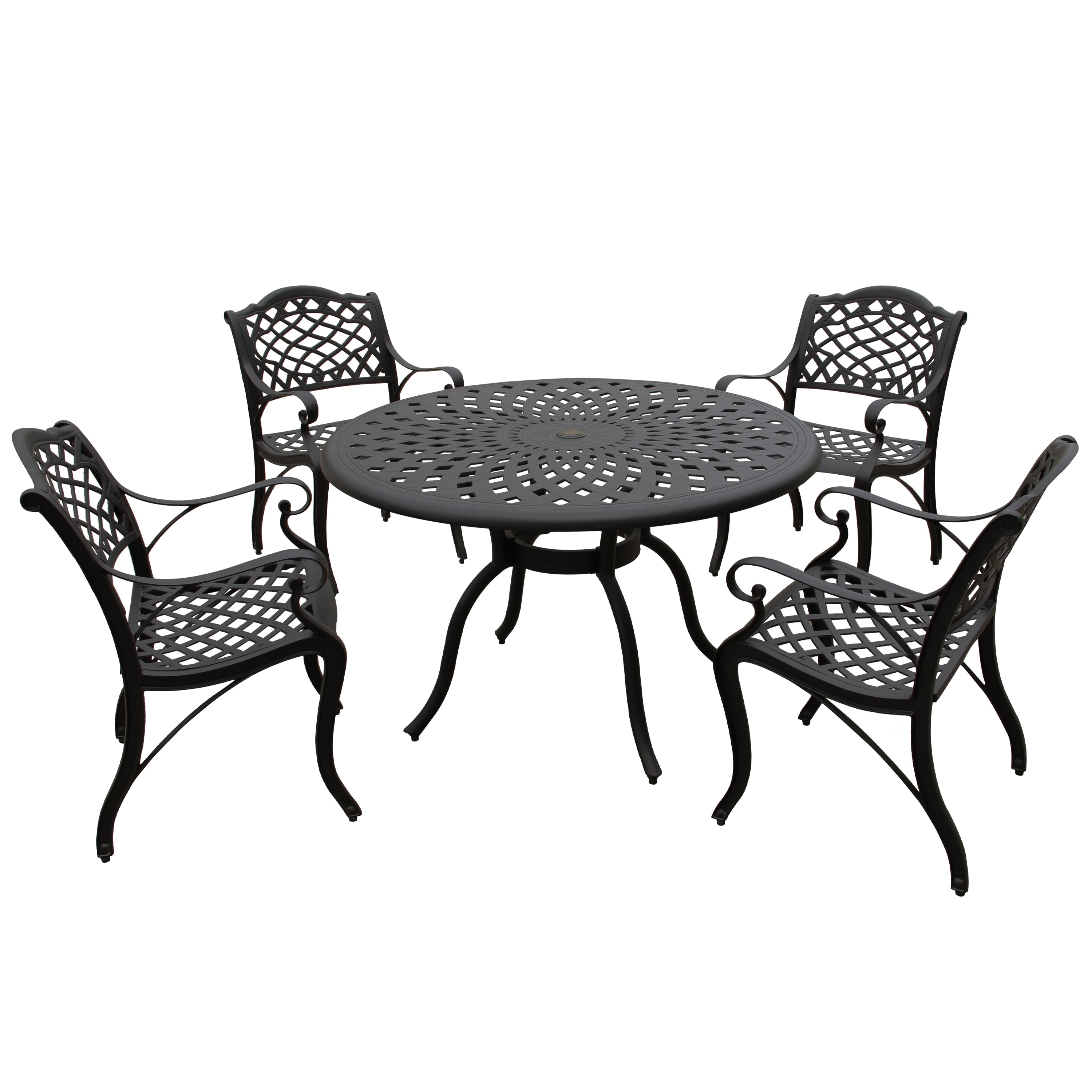 Modern Ornate Outdoor Mesh Aluminum 48-in Round Patio Dining Set With Four Chairs - N/a